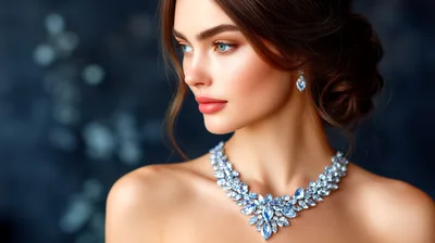 Elegant Woman Wearing A Sparkling Diamond Necklace