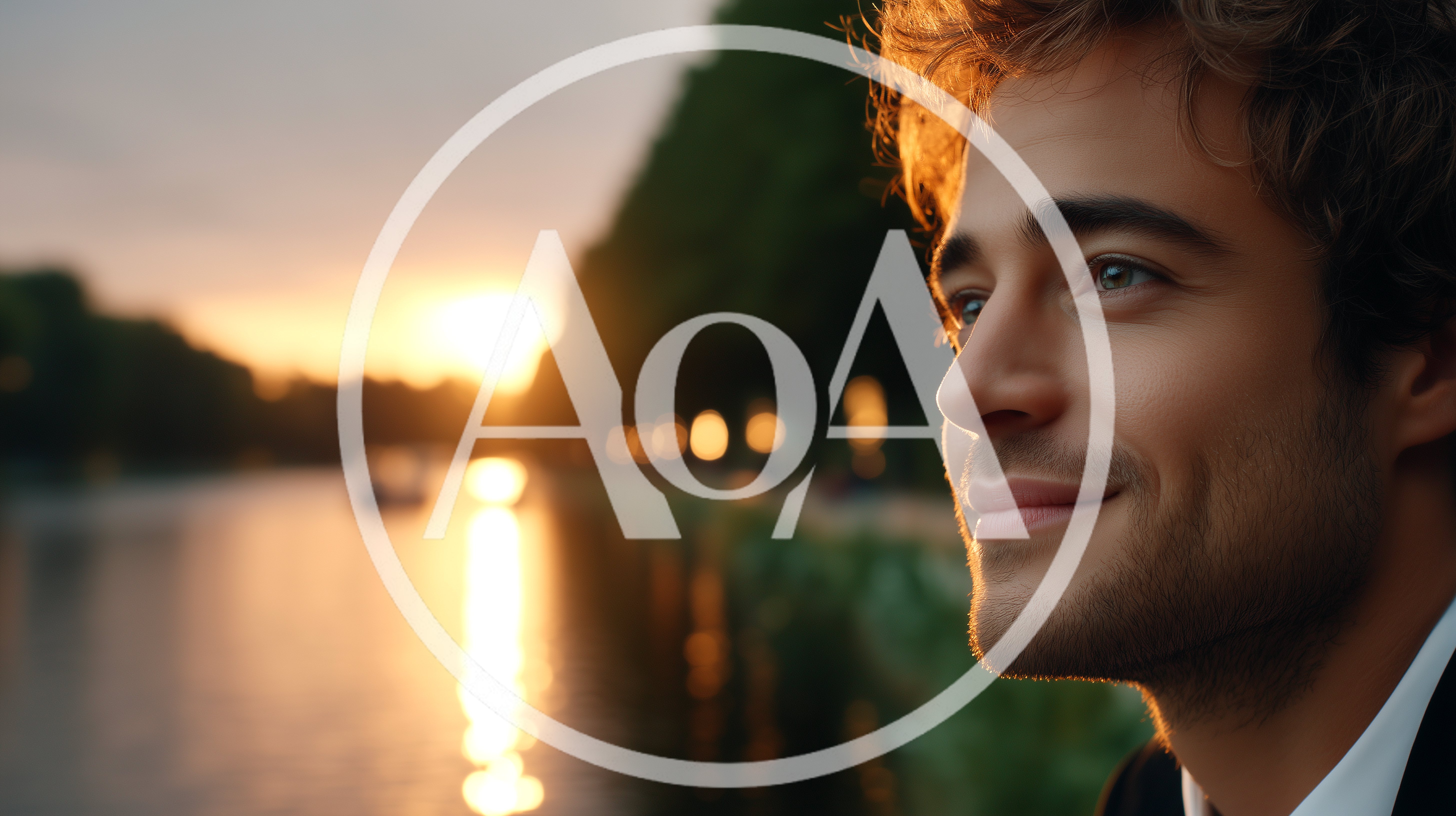 Young Man Smiling While Looking At Sunset By River