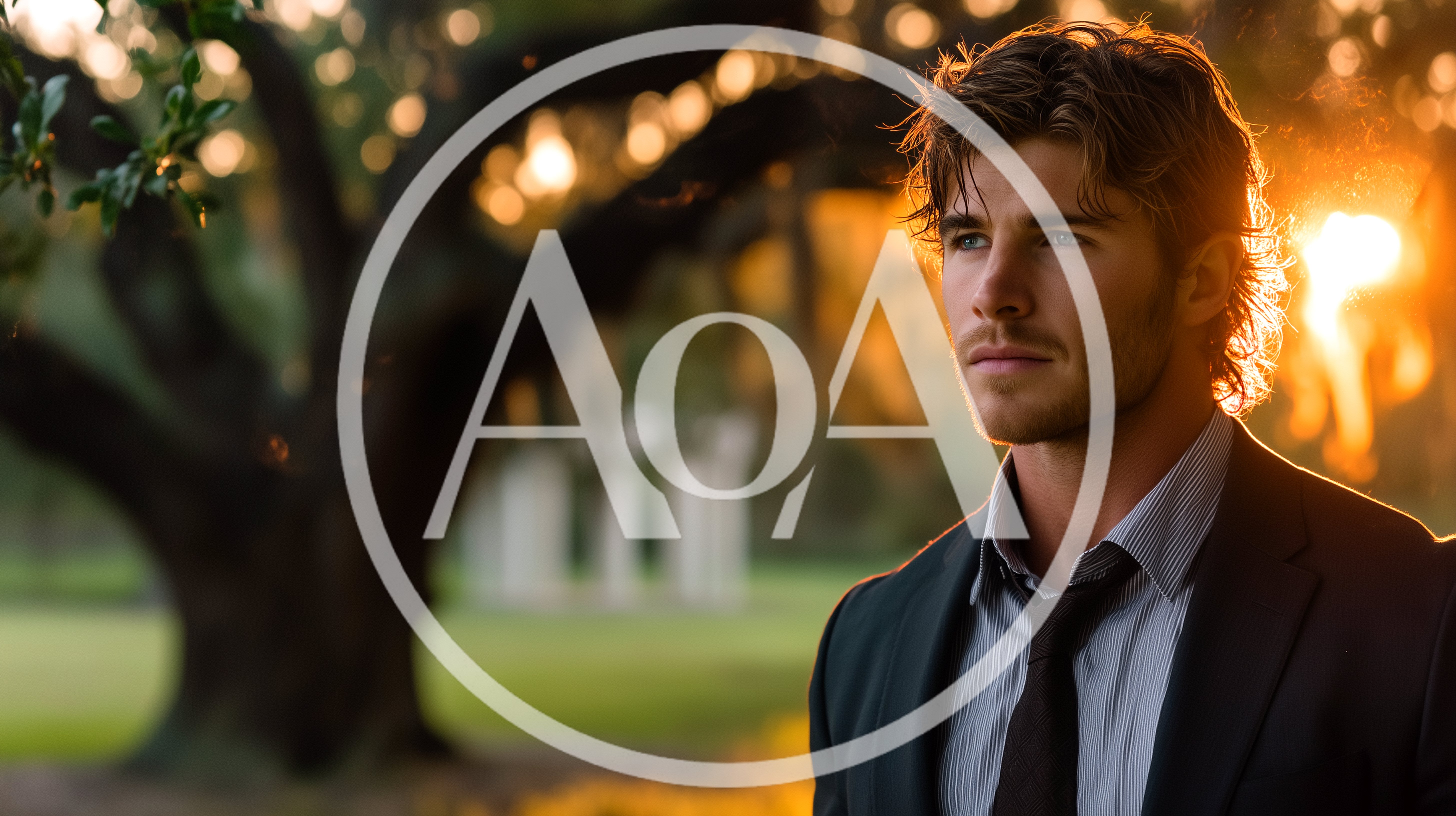 Handsome Man In Suit Standing Outdoors At Sunset