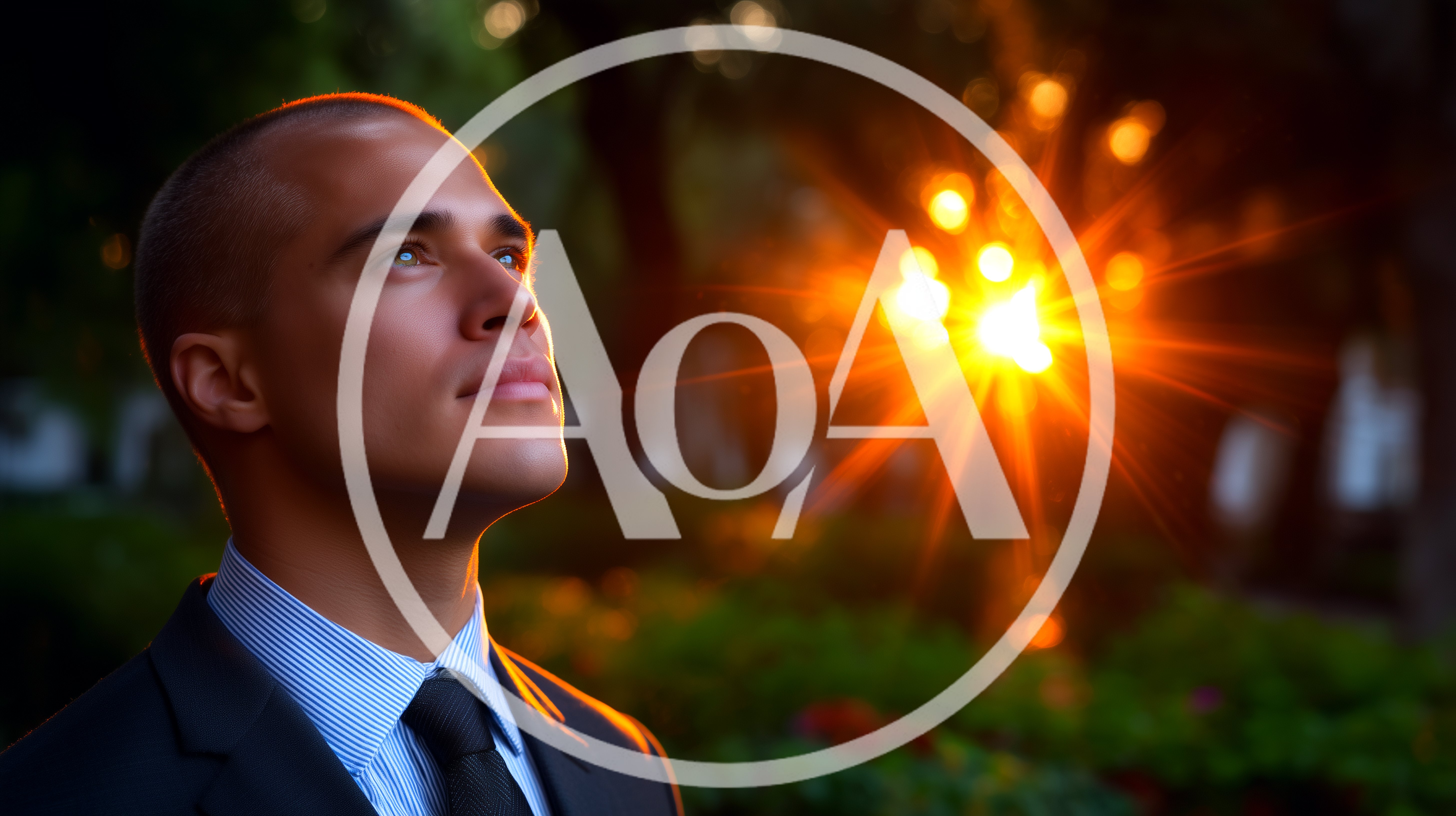 Businessman Looking Upwards At Sunset In A Park
