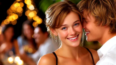 Young Couple Smiling Together at an Evening Party