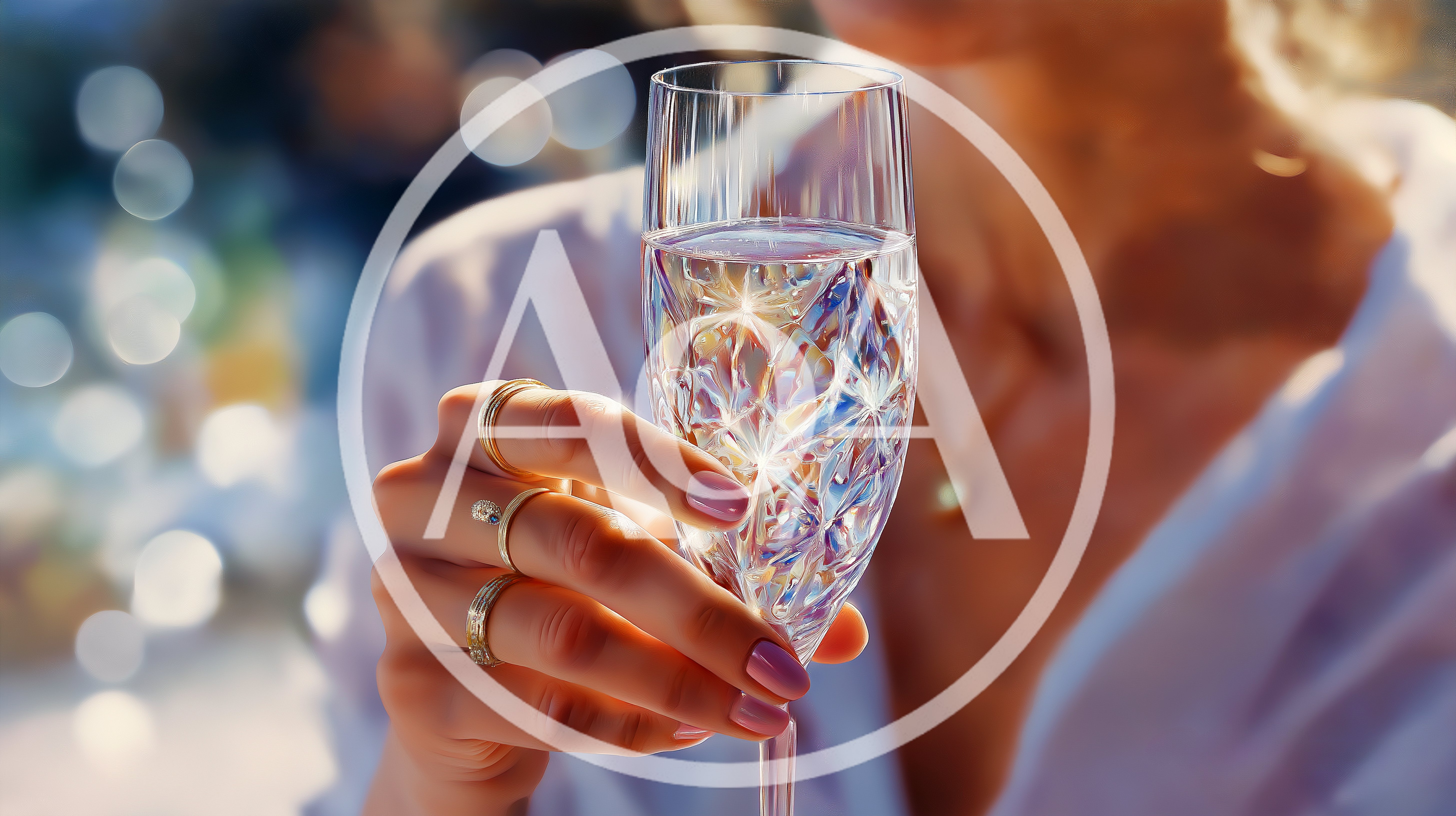 Woman Holding Crystal Champagne Flute With Rings