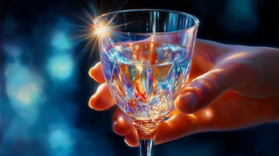 Hand Holding A Sparkling Crystal Wine Glass