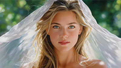Beautiful Blonde Bride Wearing A White Wedding Veil