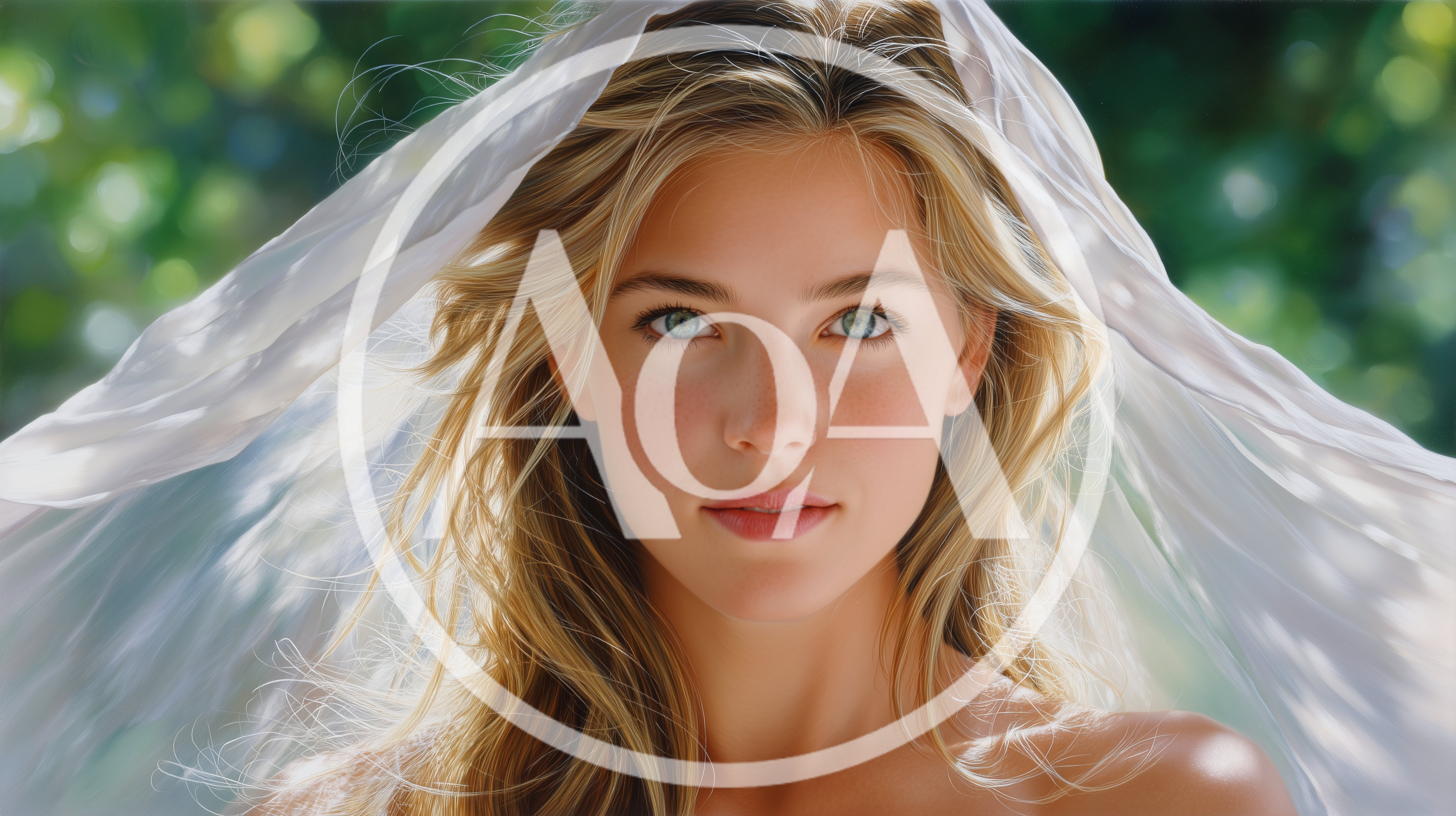Beautiful Blonde Bride Wearing A White Wedding Veil