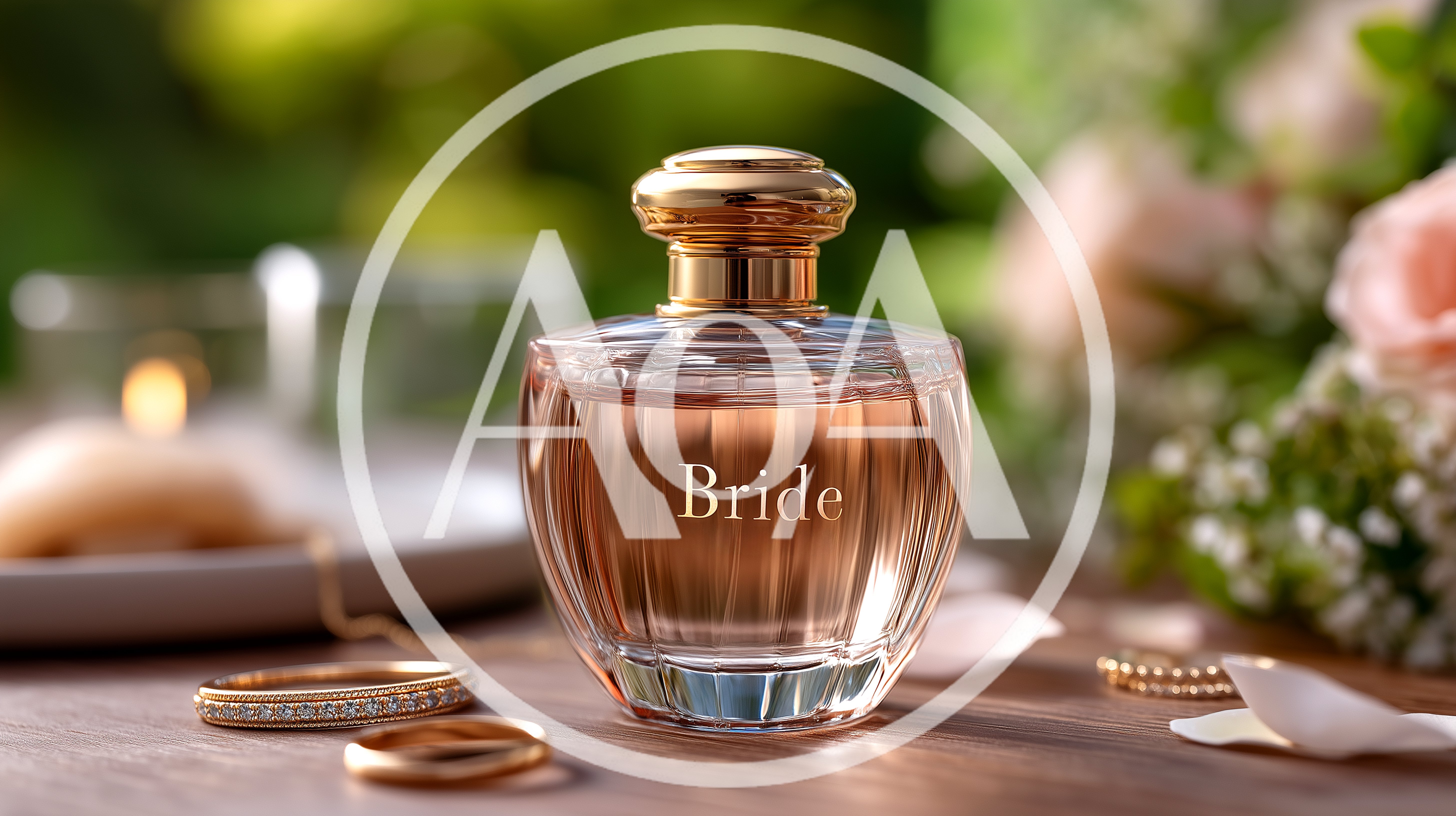 Perfume Bottle Labeled Bride With Wedding Rings