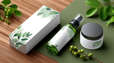 Cosmetic Packaging Mockup With Natural Botanical Elements