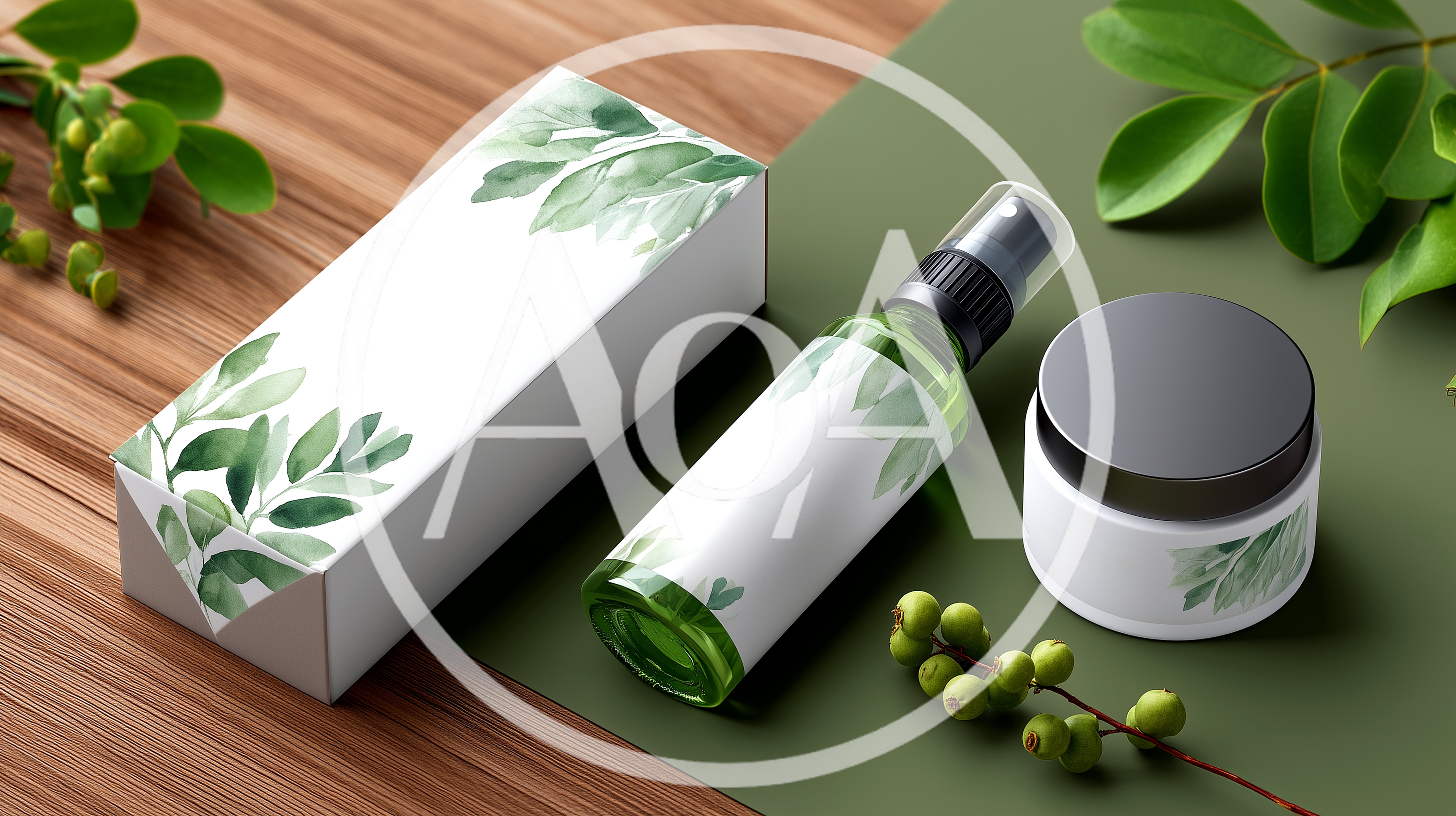 Cosmetic Packaging Mockup With Natural Botanical Elements