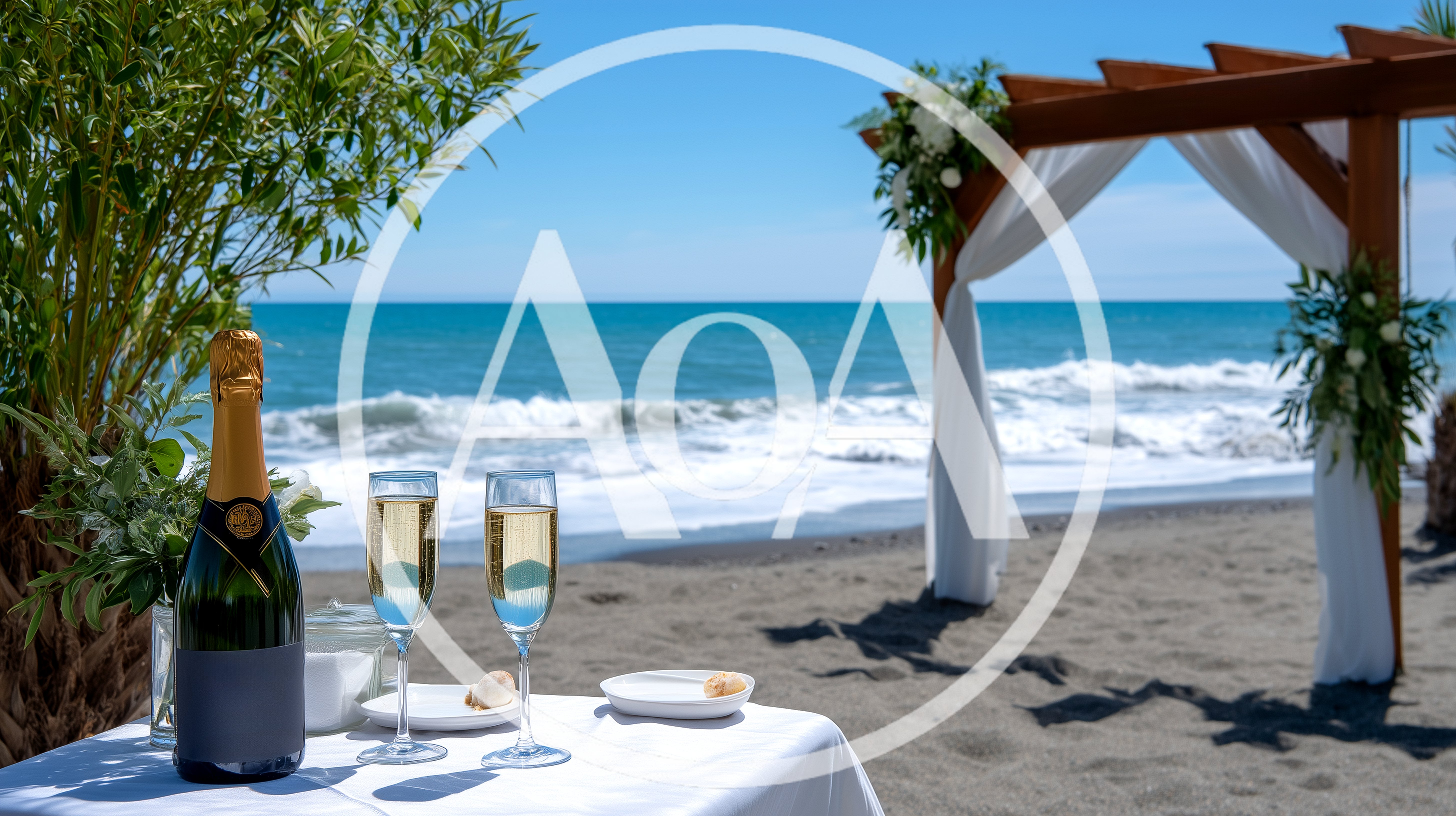 Champagne Flutes On A Beach Wedding Table