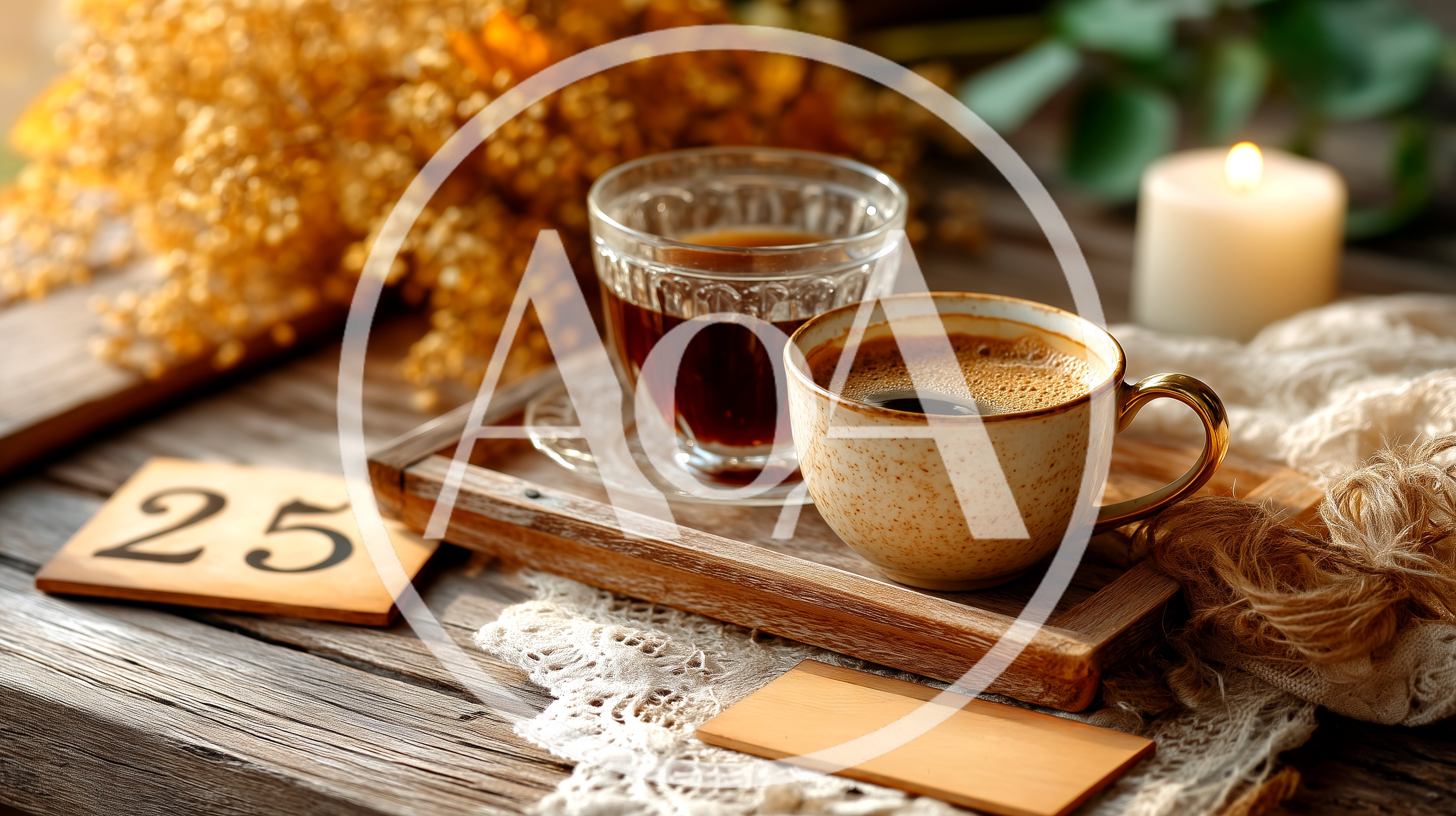 Coffee Cups On A Wooden Tray With Calendar Date