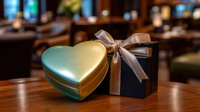 Gold Heart Shaped Box And Black Gift Box