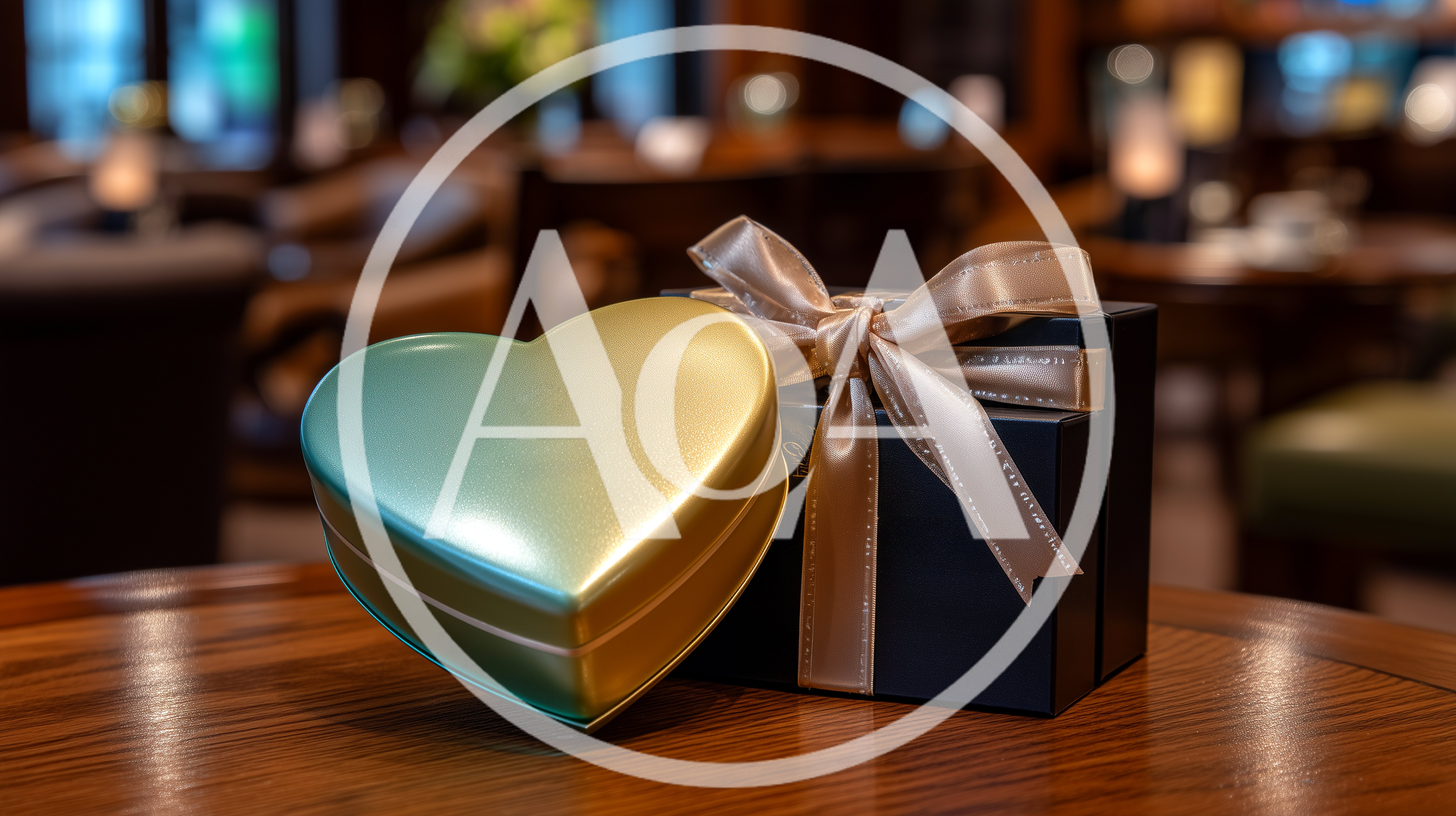Gold Heart Shaped Box And Black Gift Box