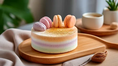 Pastel Layered Cake Topped With Macarons