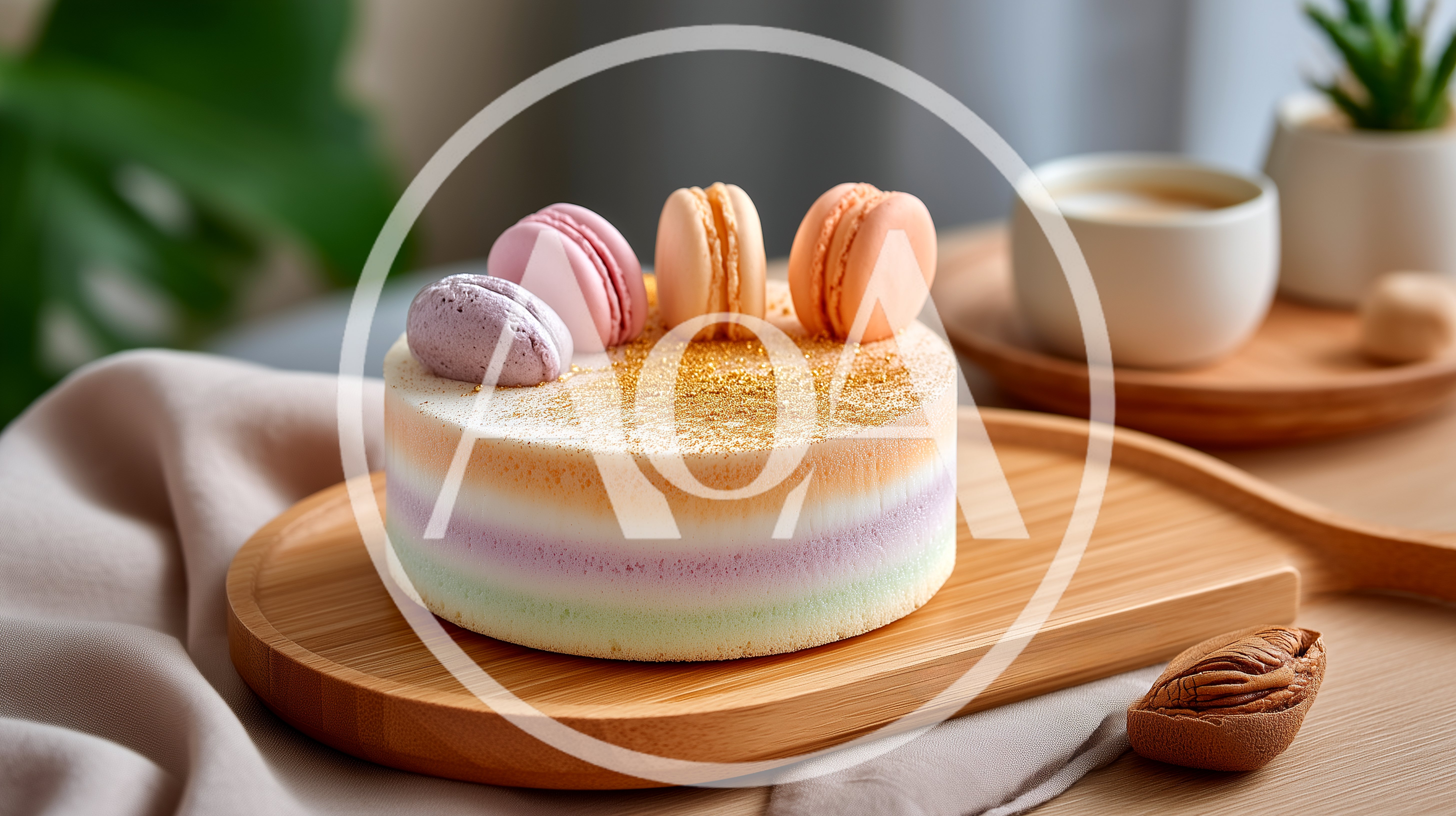 Pastel Layered Cake Topped With Macarons
