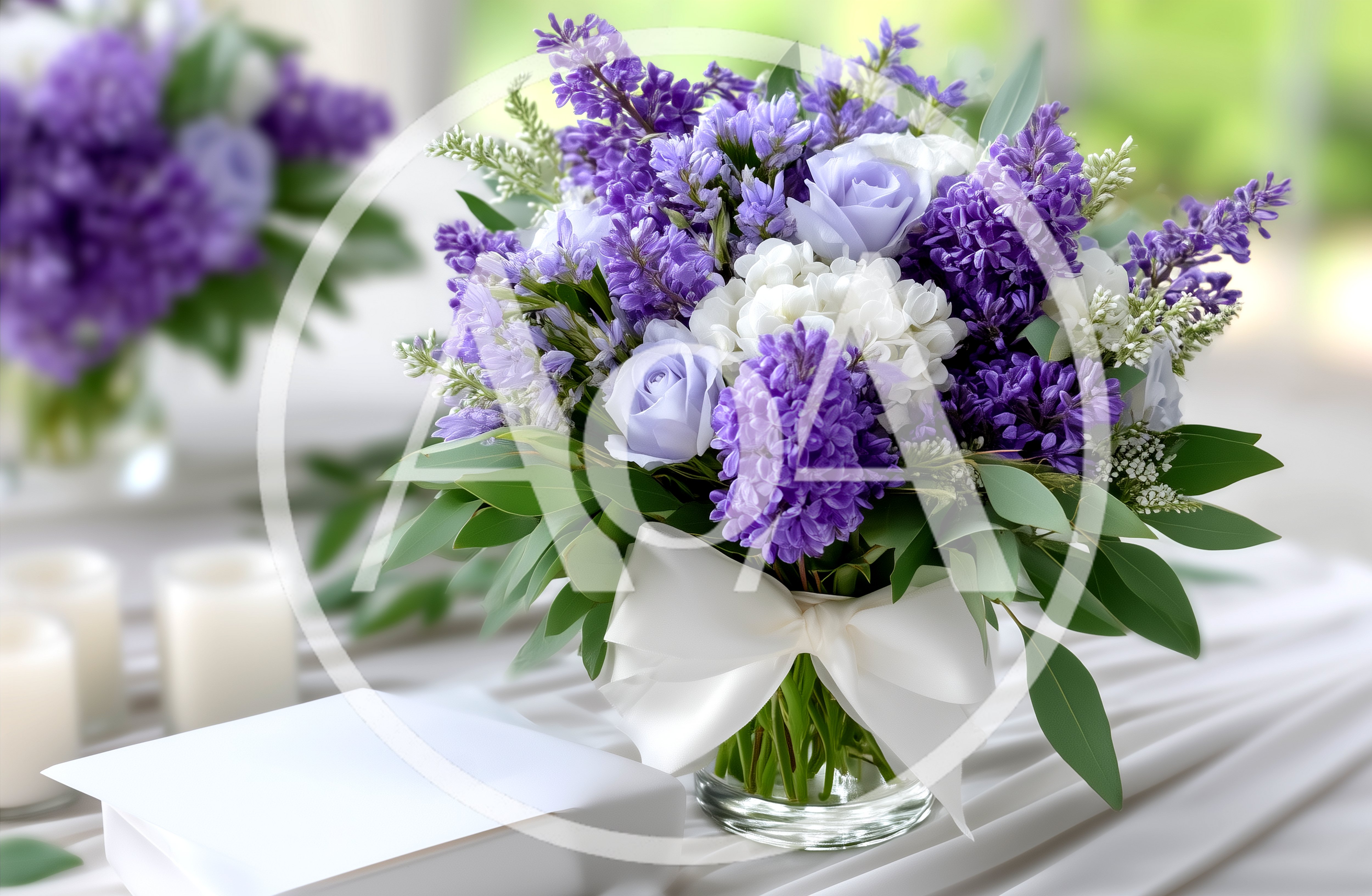 Elegant Purple Floral Bouquet With White Ribbon