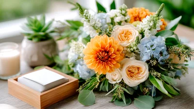 Elegant Floral Centerpiece With Succulent And Wooden Box