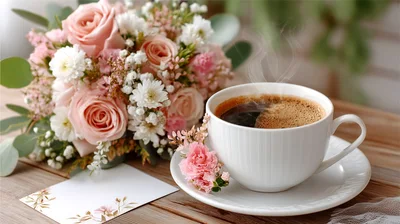 Cup Of Coffee With A Floral Bouquet