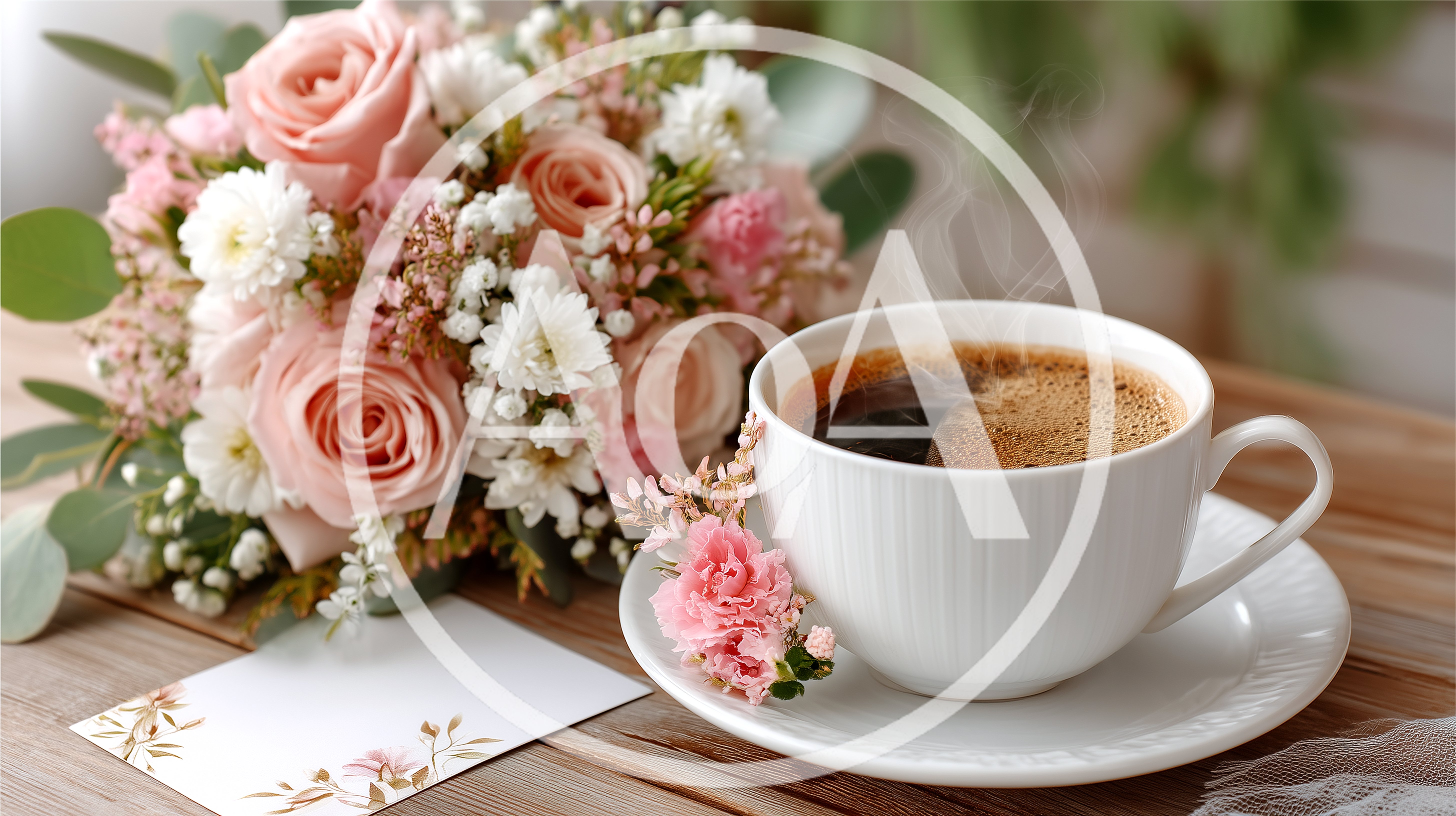 Cup Of Coffee With A Floral Bouquet