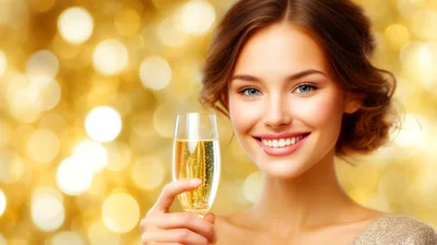 Smiling Woman Holding A Glass Of Champagne