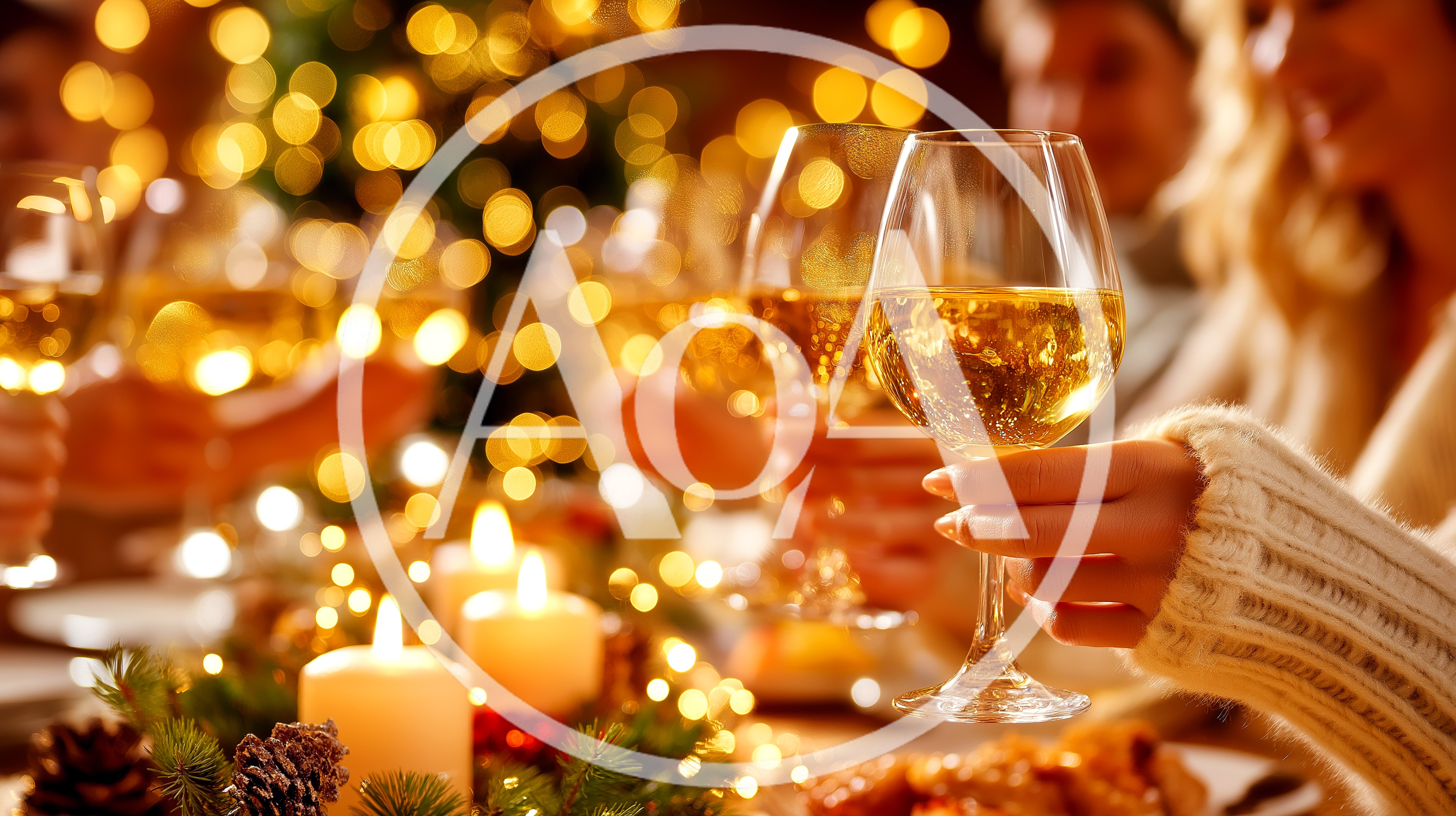 Friends Celebrating Christmas Dinner With Wine Glasses