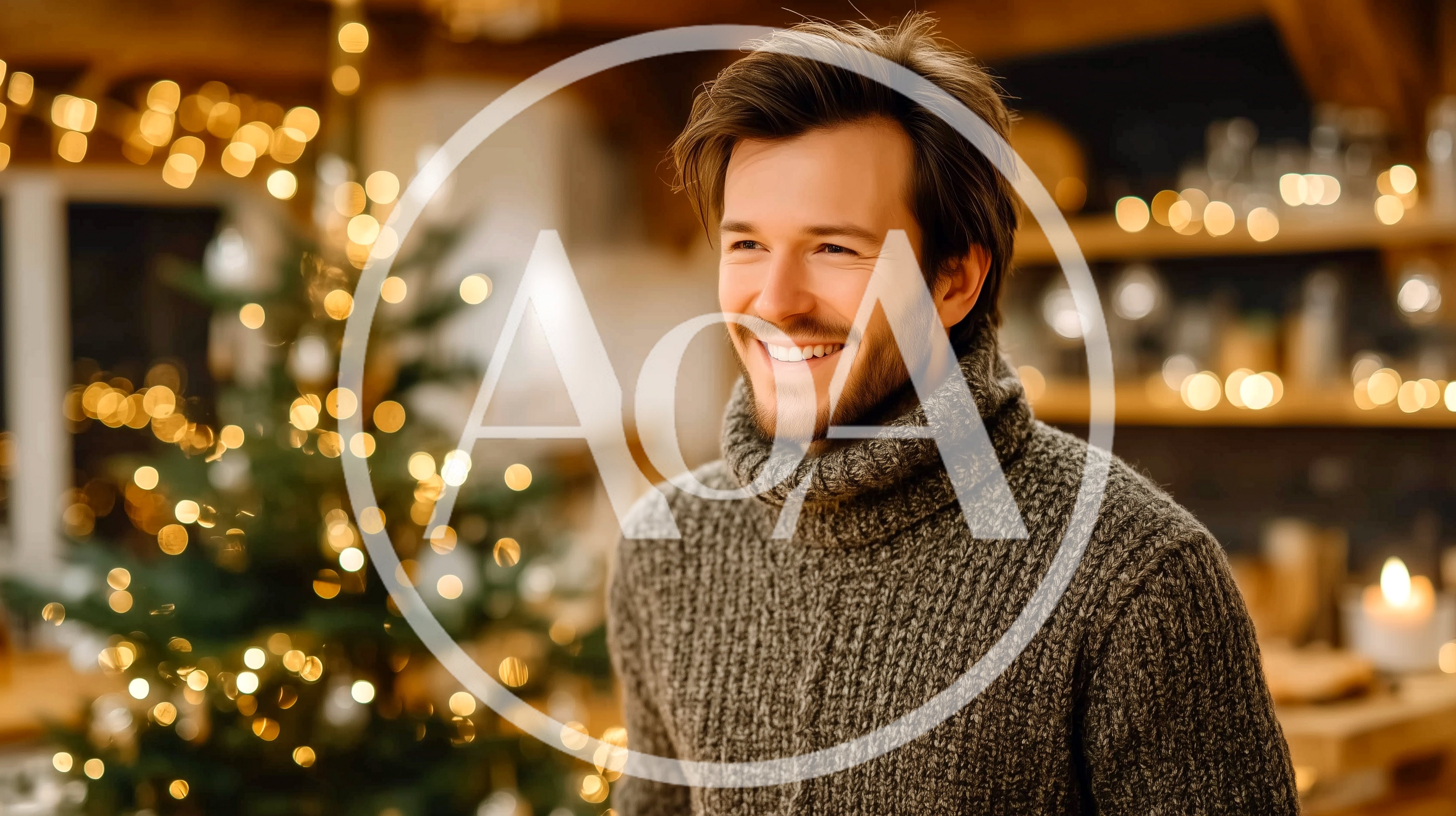 Smiling Man Wearing A Grey Turtleneck Sweater