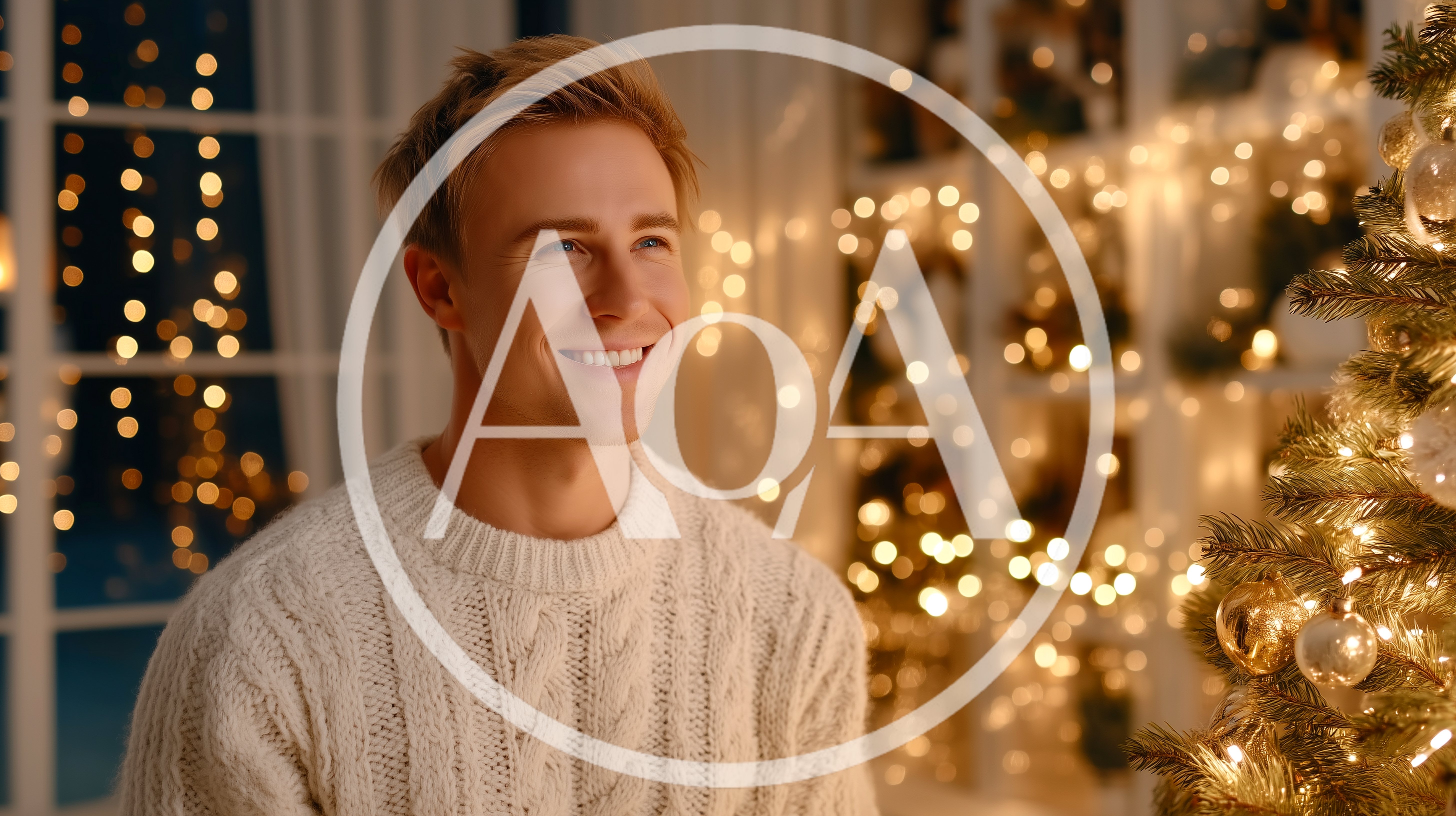 Smiling Young Man Wearing A Cozy Cable Knit Sweater