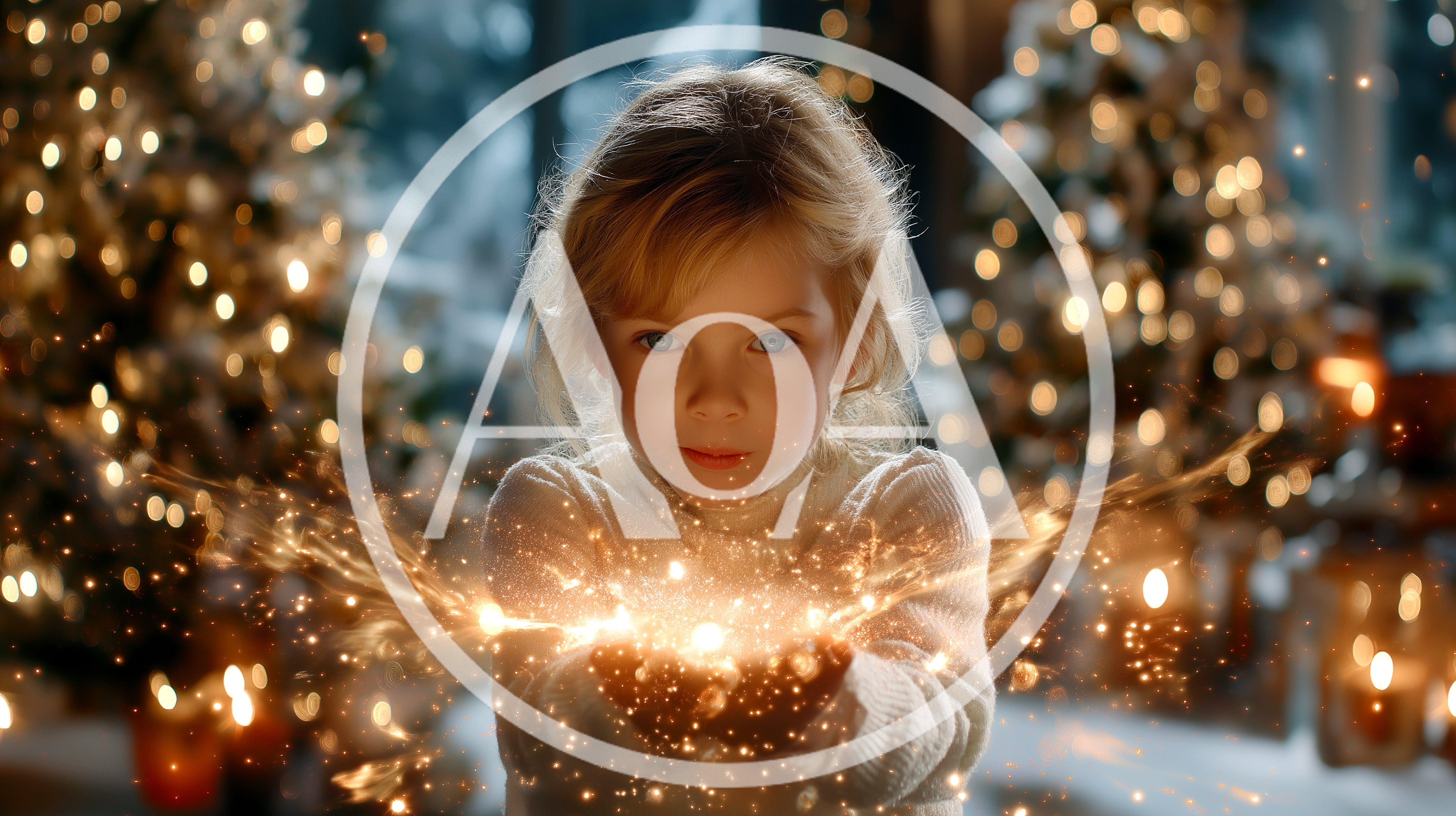 Young Girl Holding Magical Glowing Christmas Sparkles