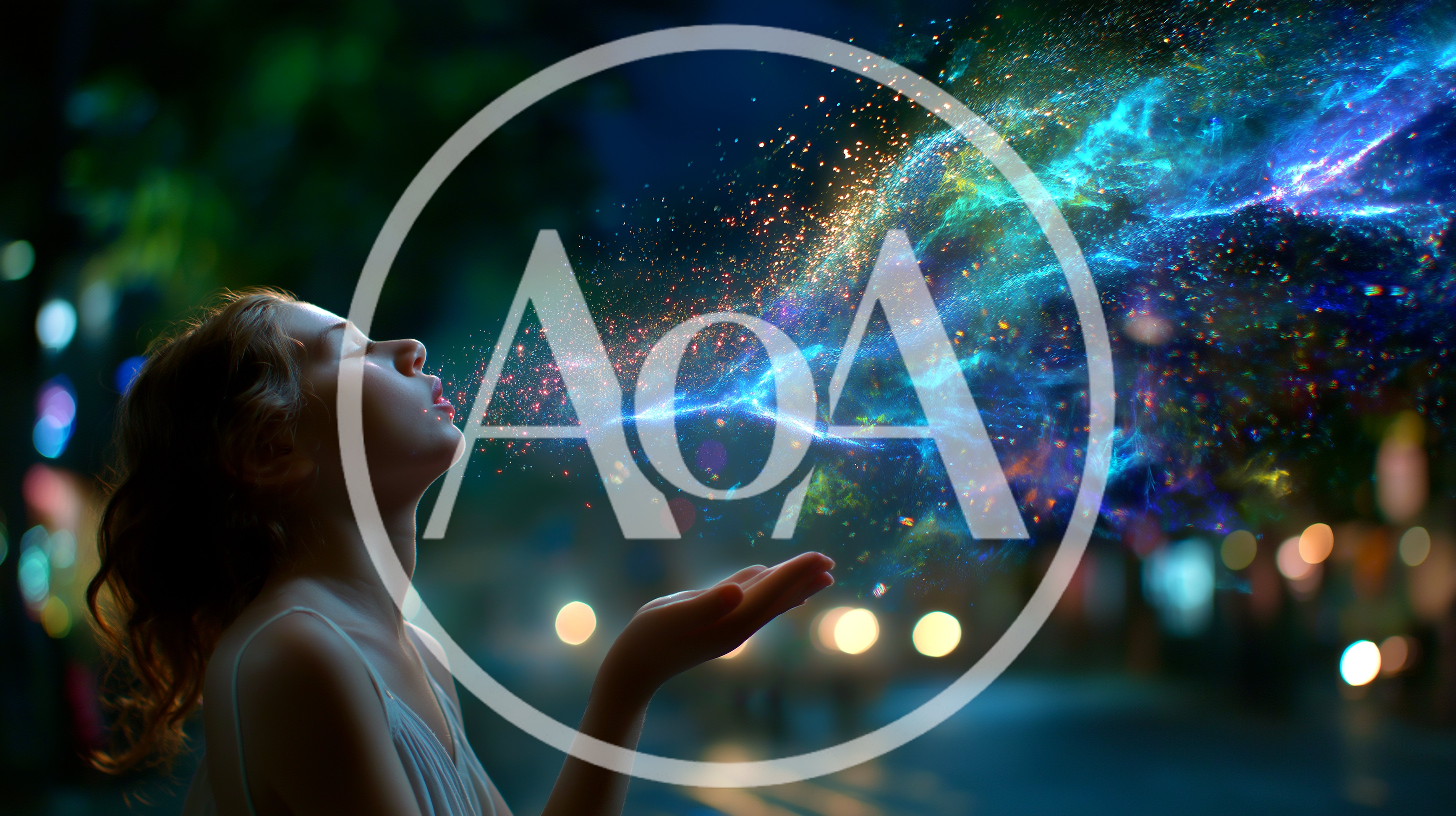 Young Girl Blowing Magical Glowing Cosmic Dust
