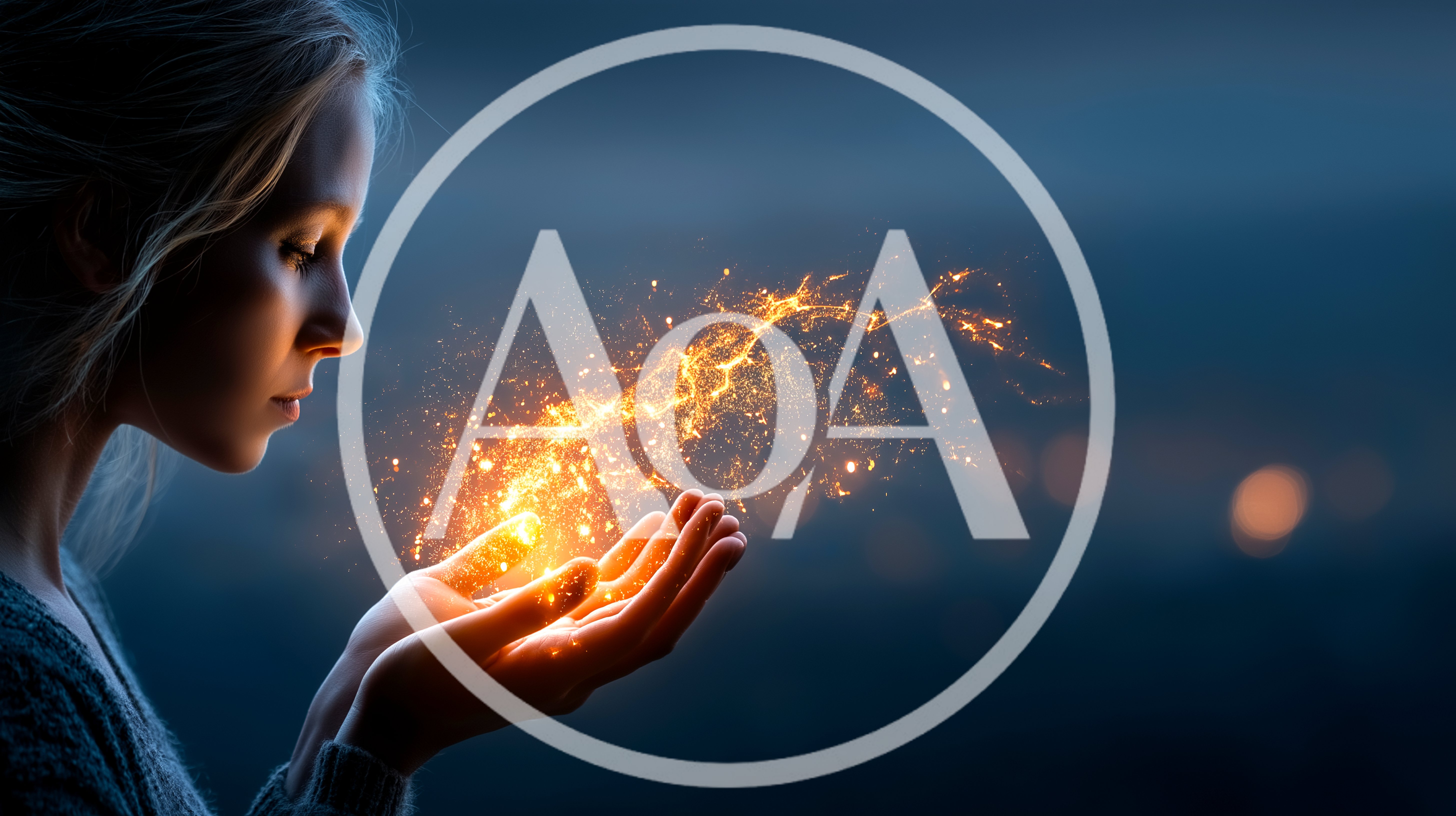 Young Woman Holding Glowing Magical Energy Particles