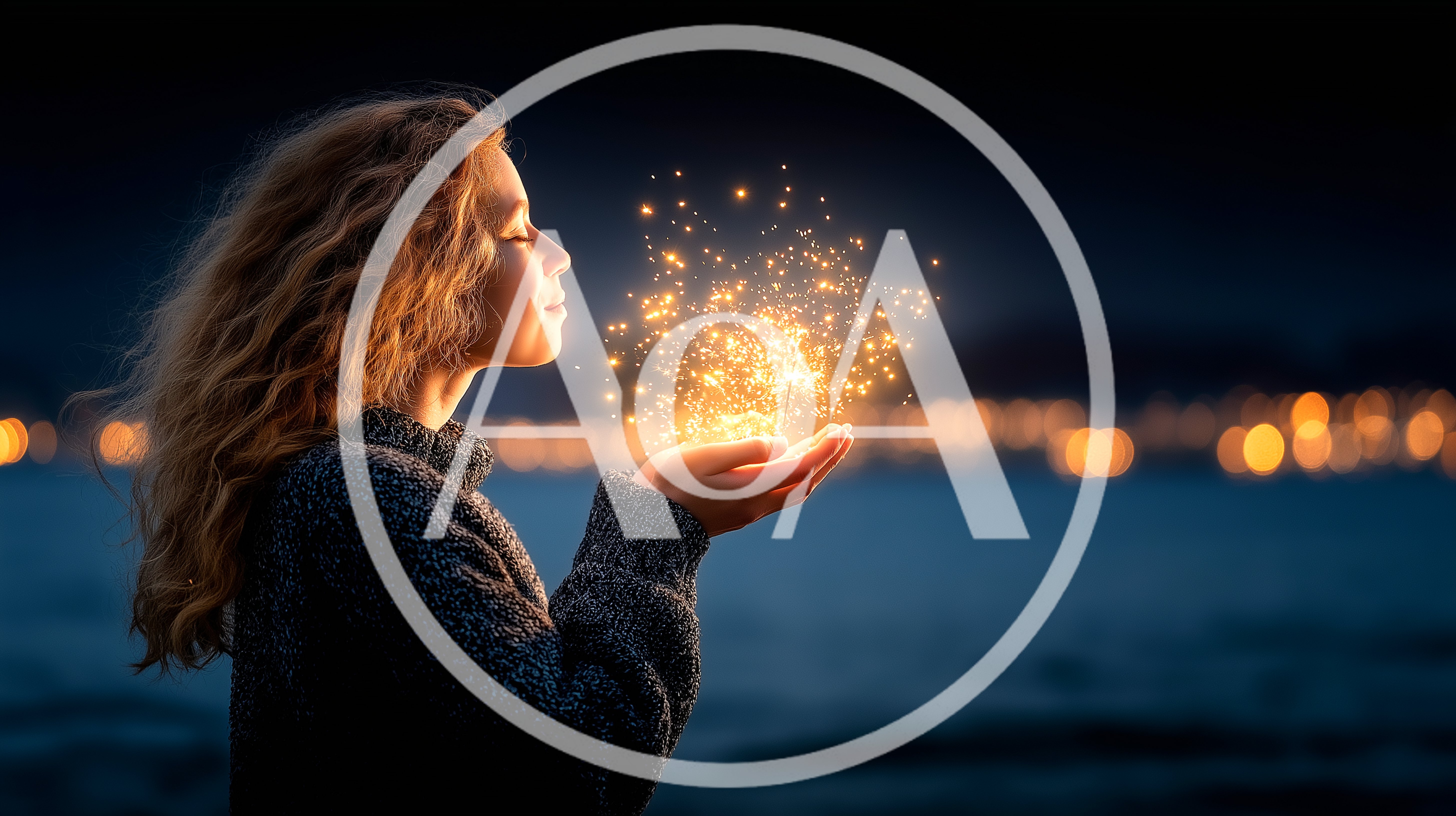 Young Woman Holding Glowing Magical Particles In Hands