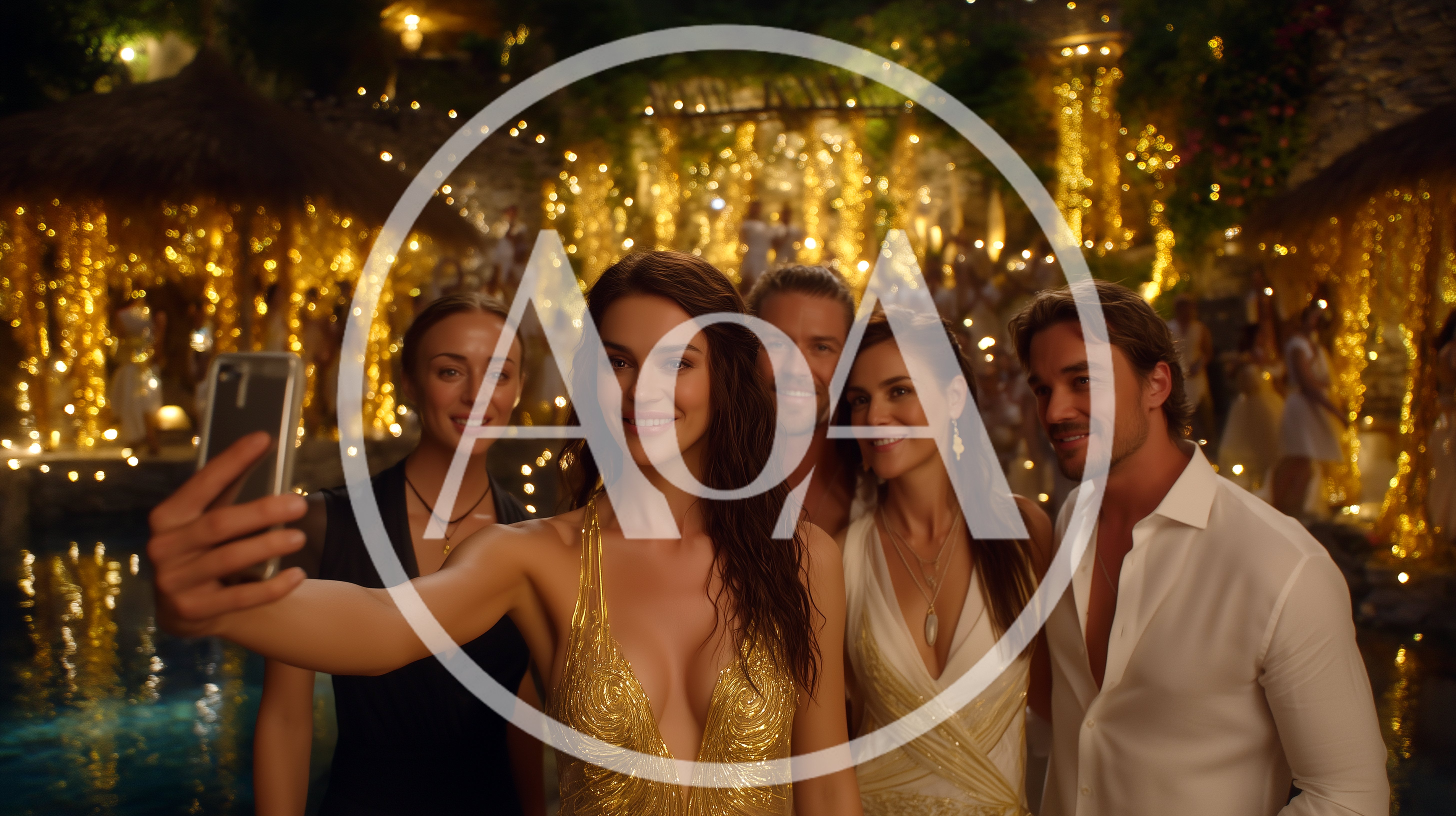 Group of Friends Taking a Selfie at Night Party