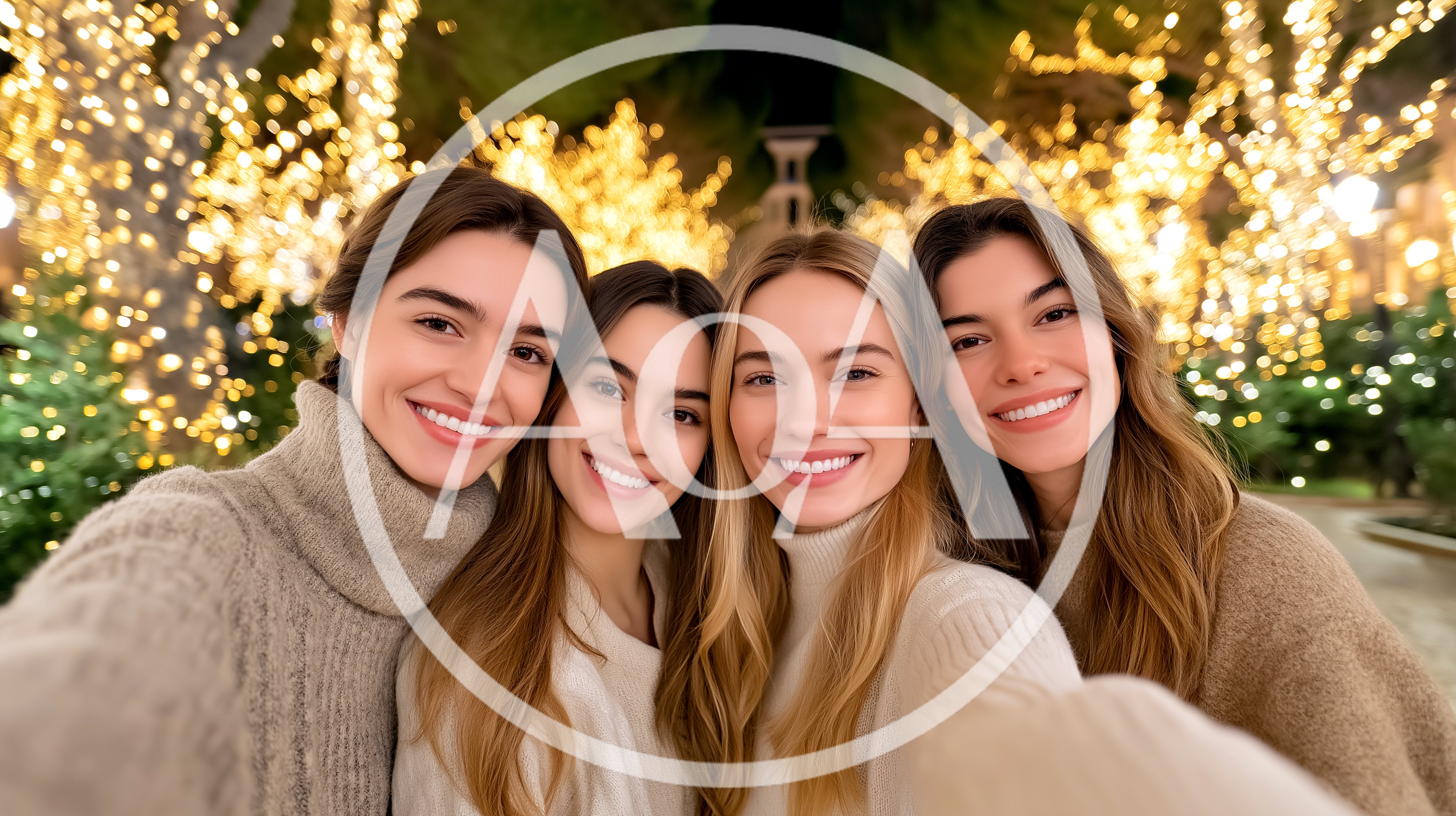 Four Young Women Taking A Selfie Outdoors At Night