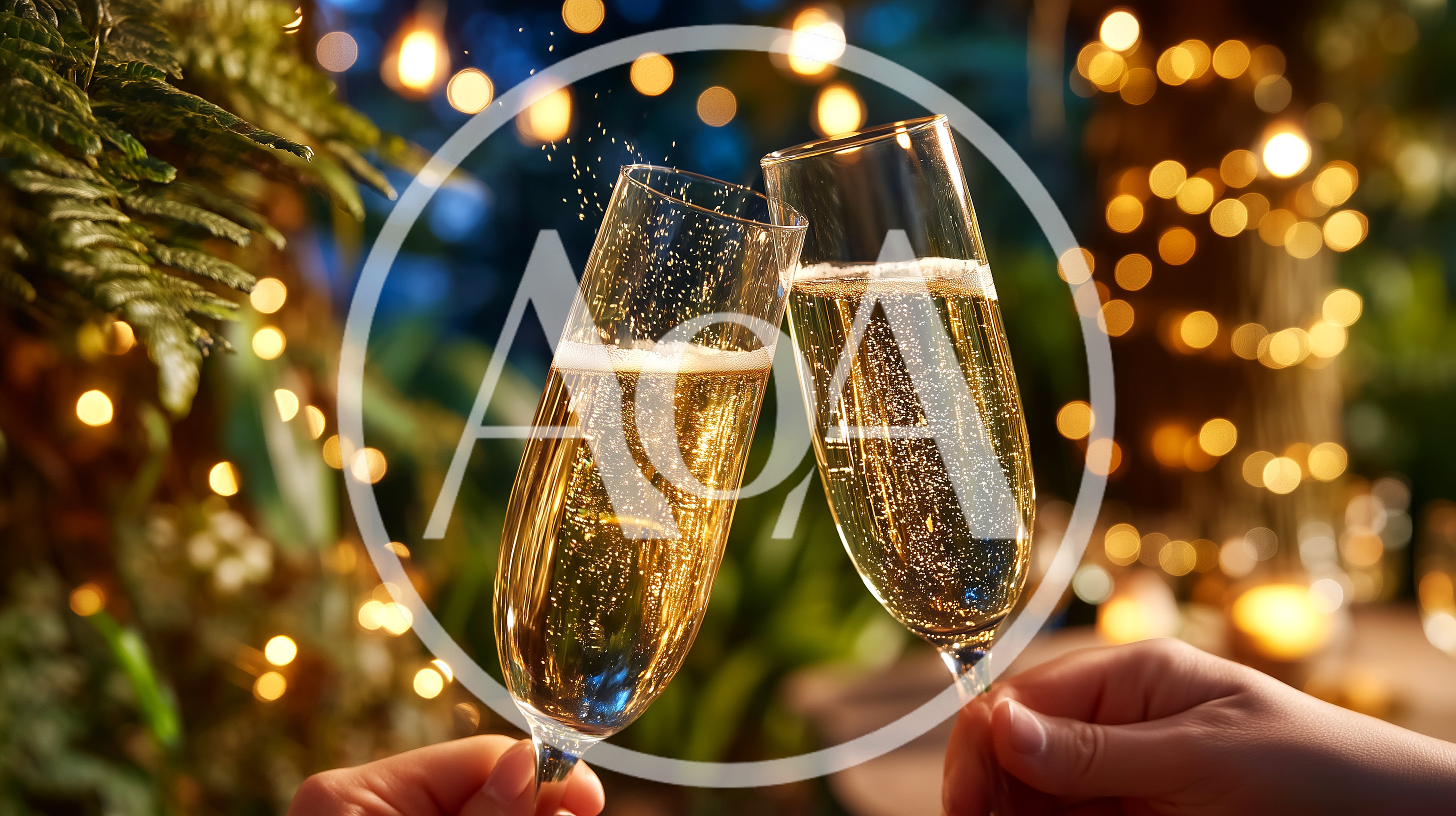 Two People Toasting With Champagne Flutes At Night