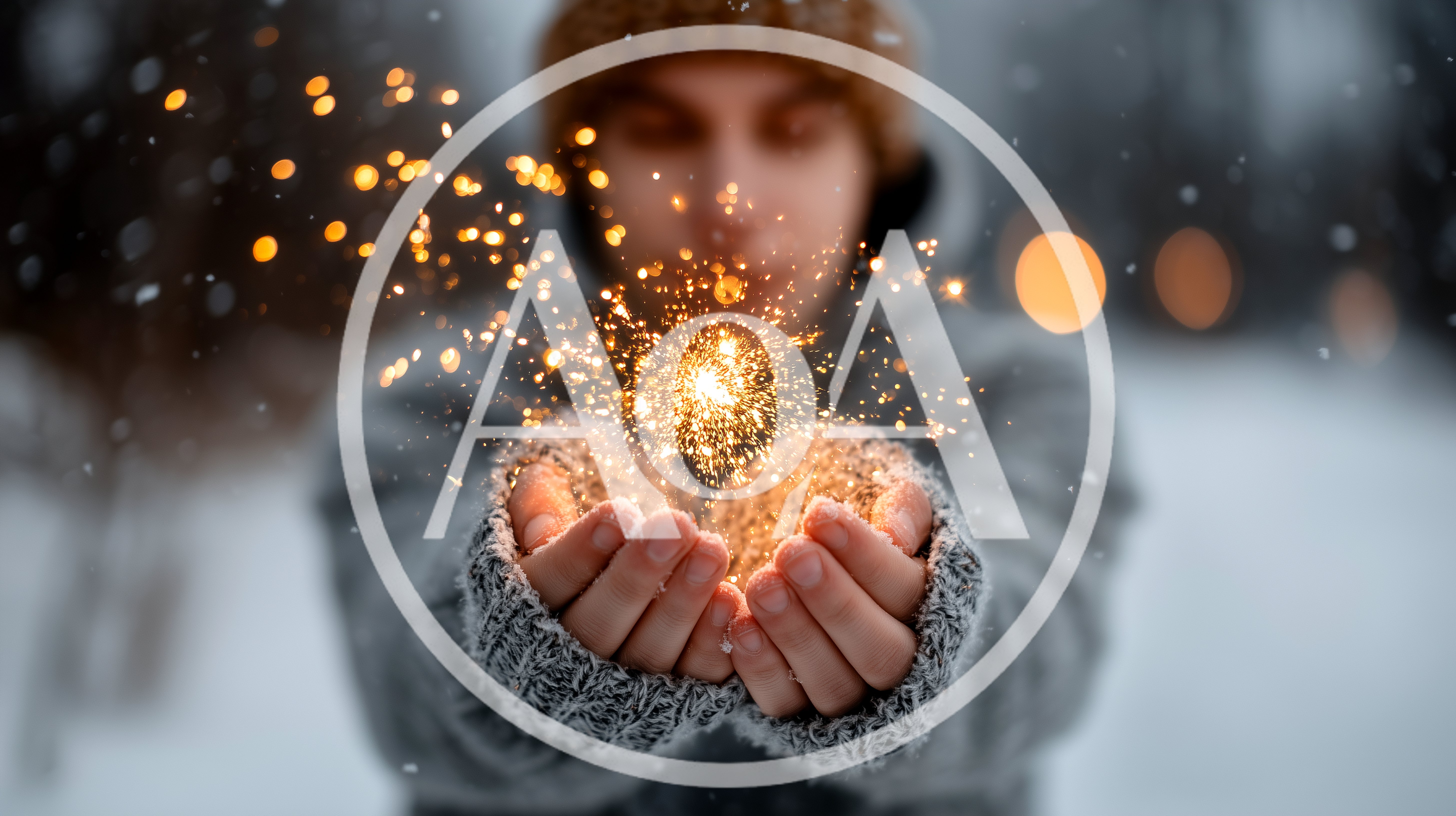 Person Holding Glowing Magical Sparks In Winter