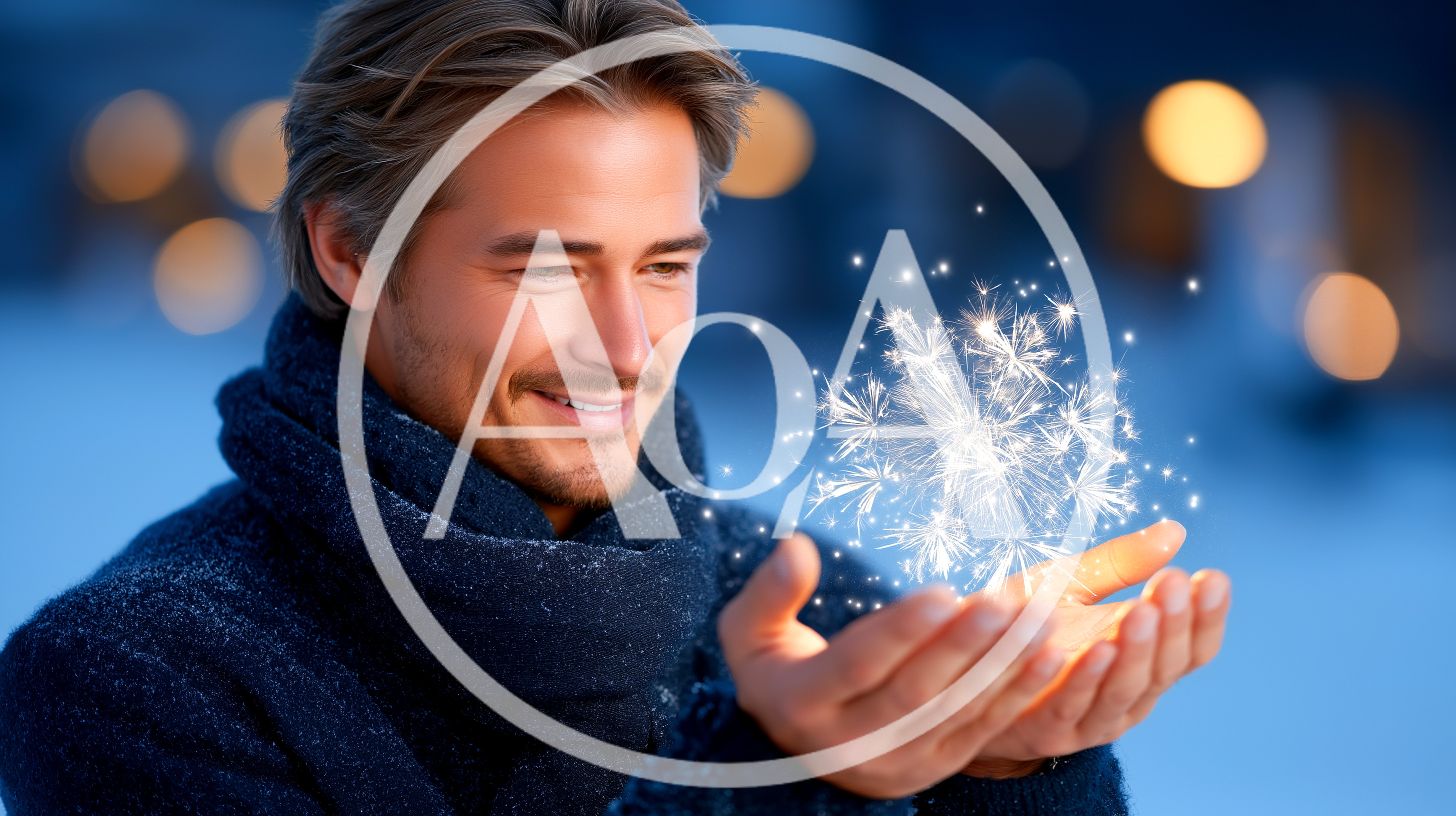 Man Holding Glowing Magical Snowflake In Hands