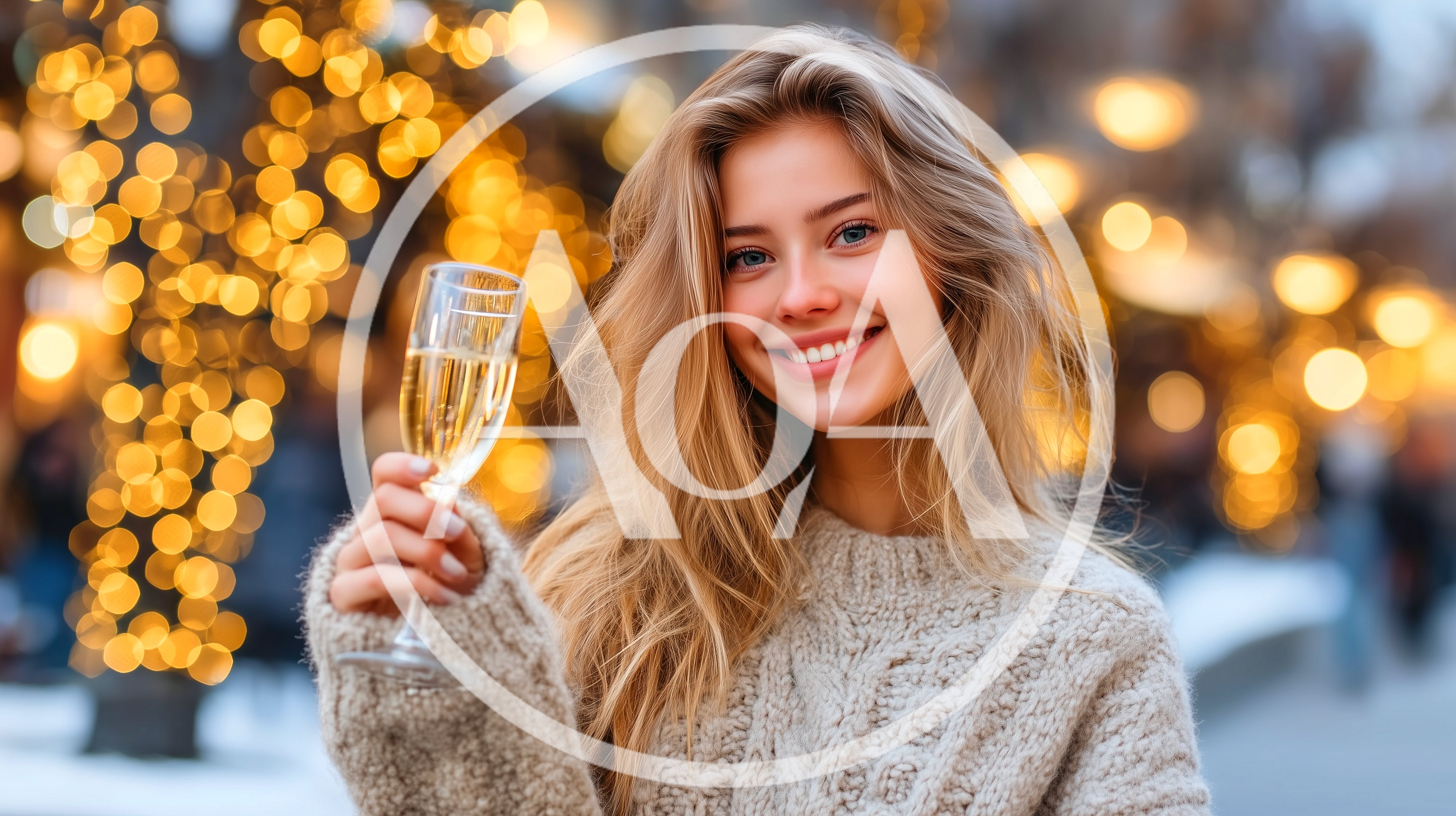 Smiling Young Woman Holding Champagne Glass Outdoors
