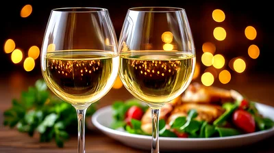 Two Glasses Of White Wine With Dinner
