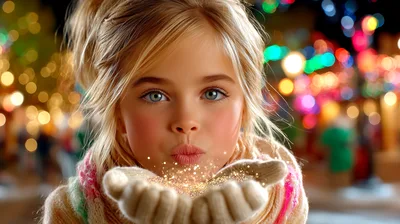 Young Girl Blowing Glitter From Her Hands