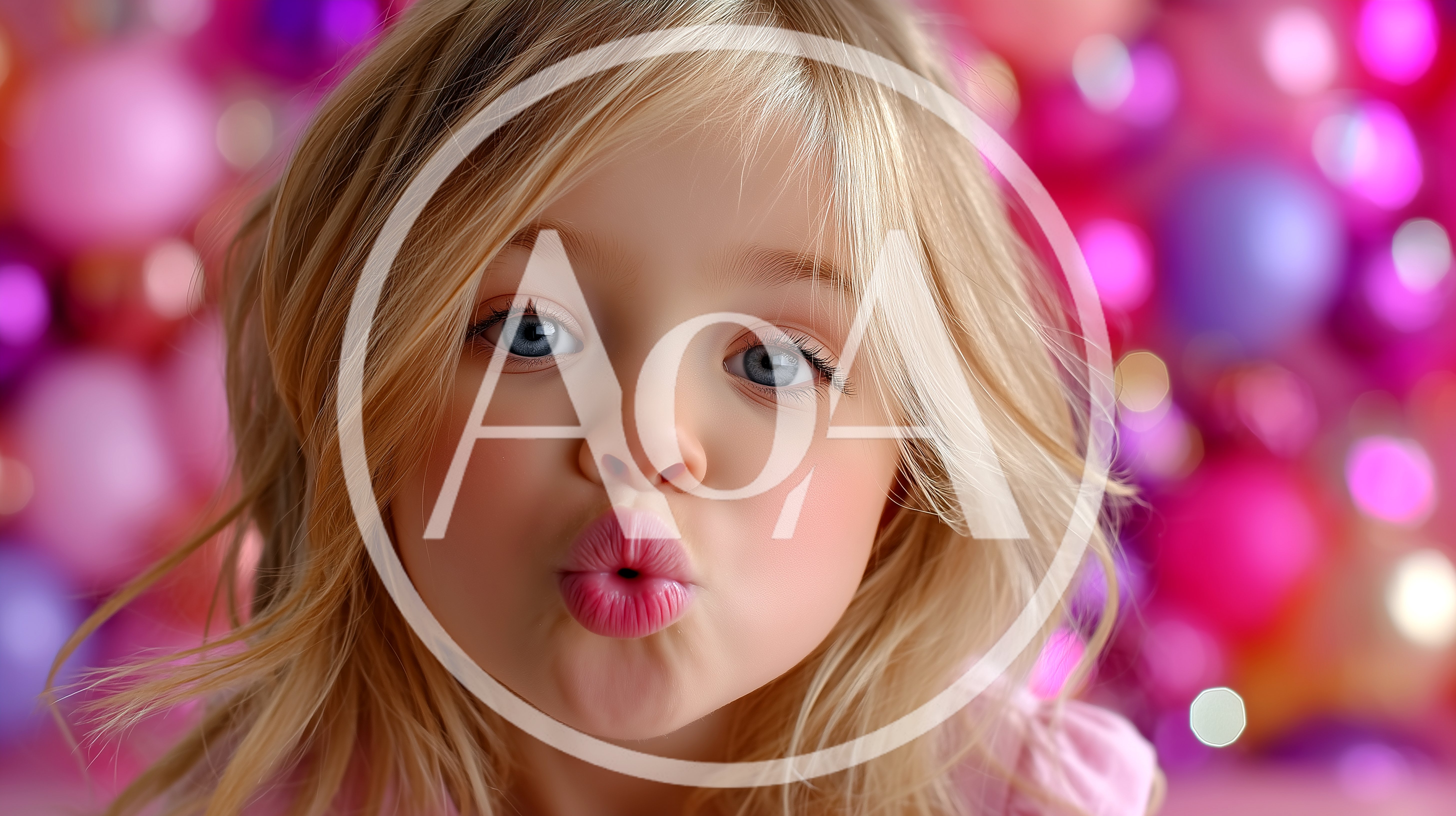 Sparkling Kiss from a Little Angel: Adorable Child with Glitter and Pink Balloons