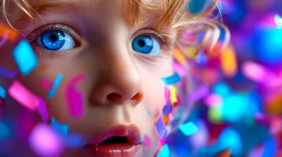 Close Up Portrait Of A Child With Confetti