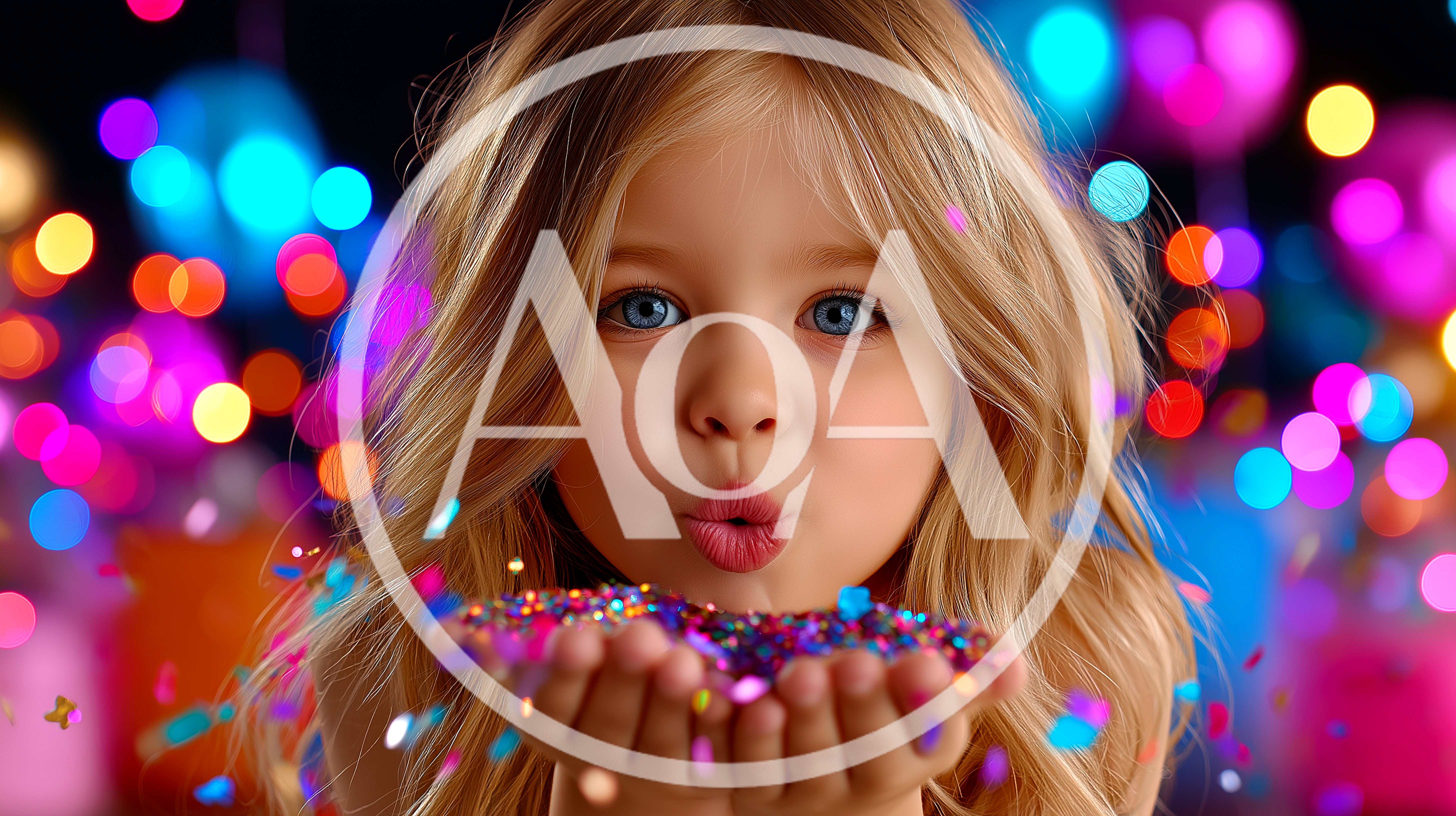 Young Girl Blowing Colorful Confetti At A Celebration