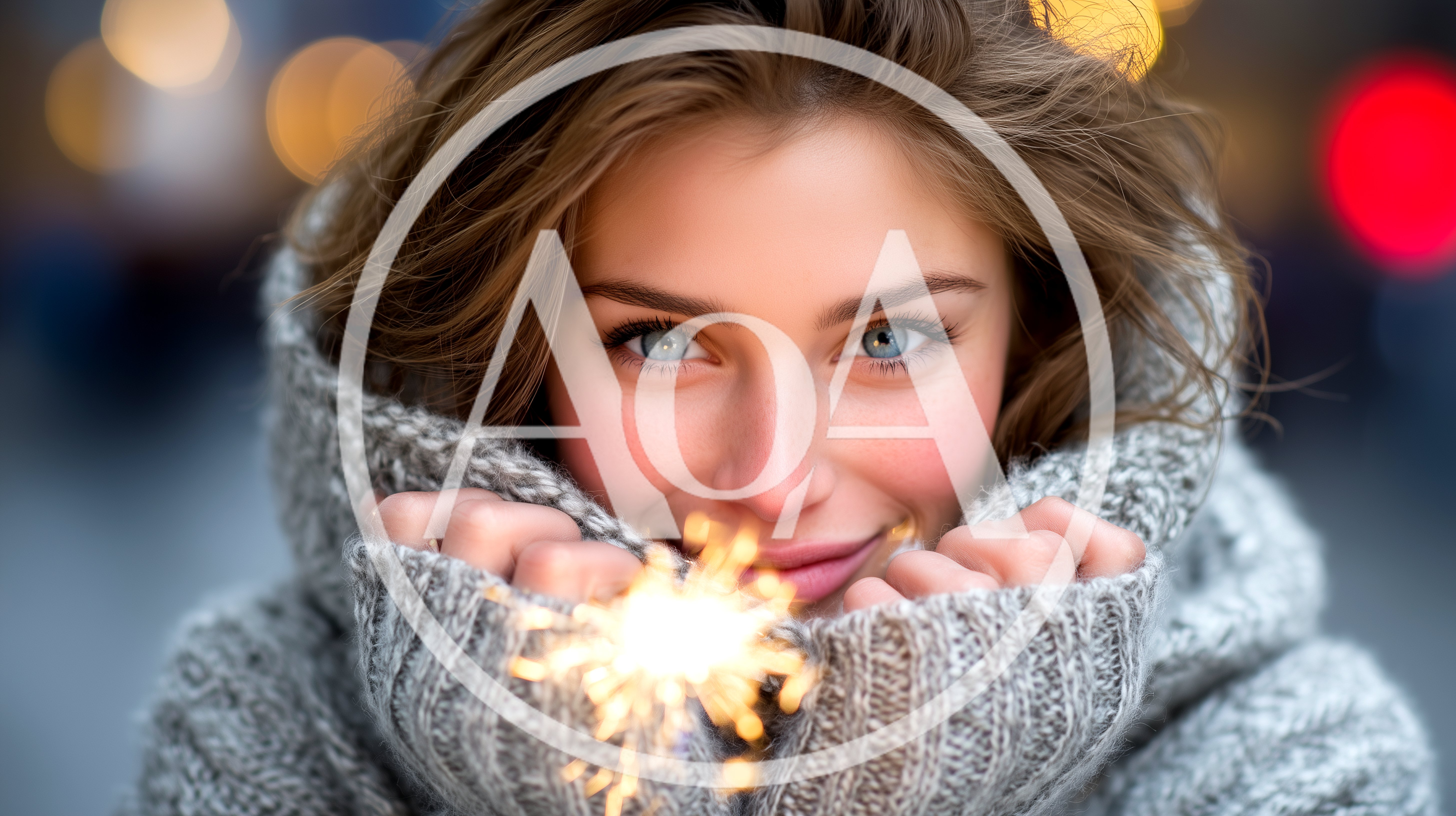 Young Woman Holding A Glowing Sparkler In Winter