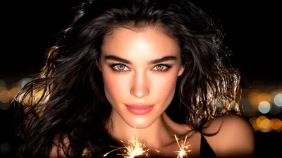 Portrait Of A Beautiful Woman With Sparklers