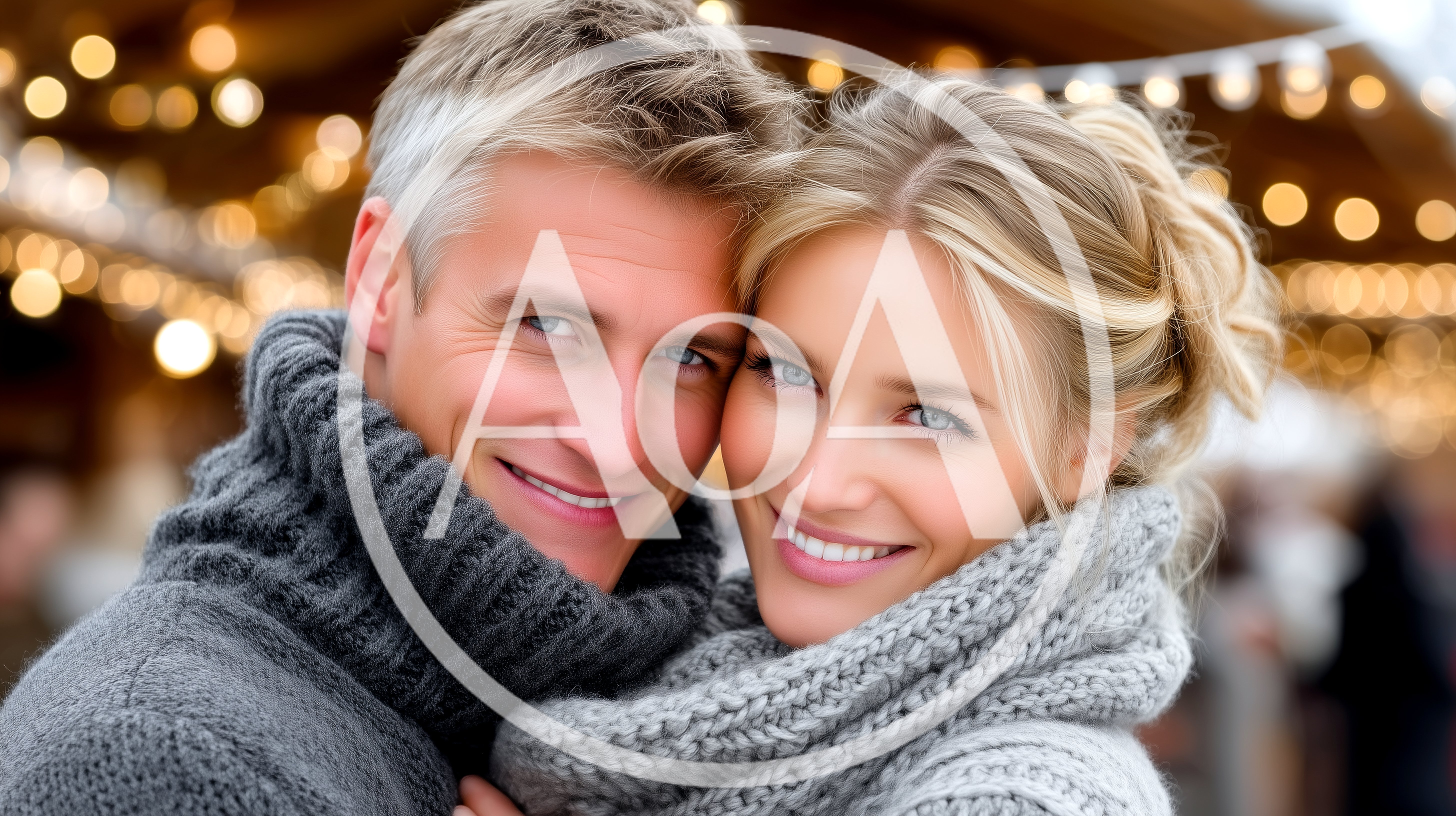 Happy Couple Embracing Outdoors In Winter Clothing