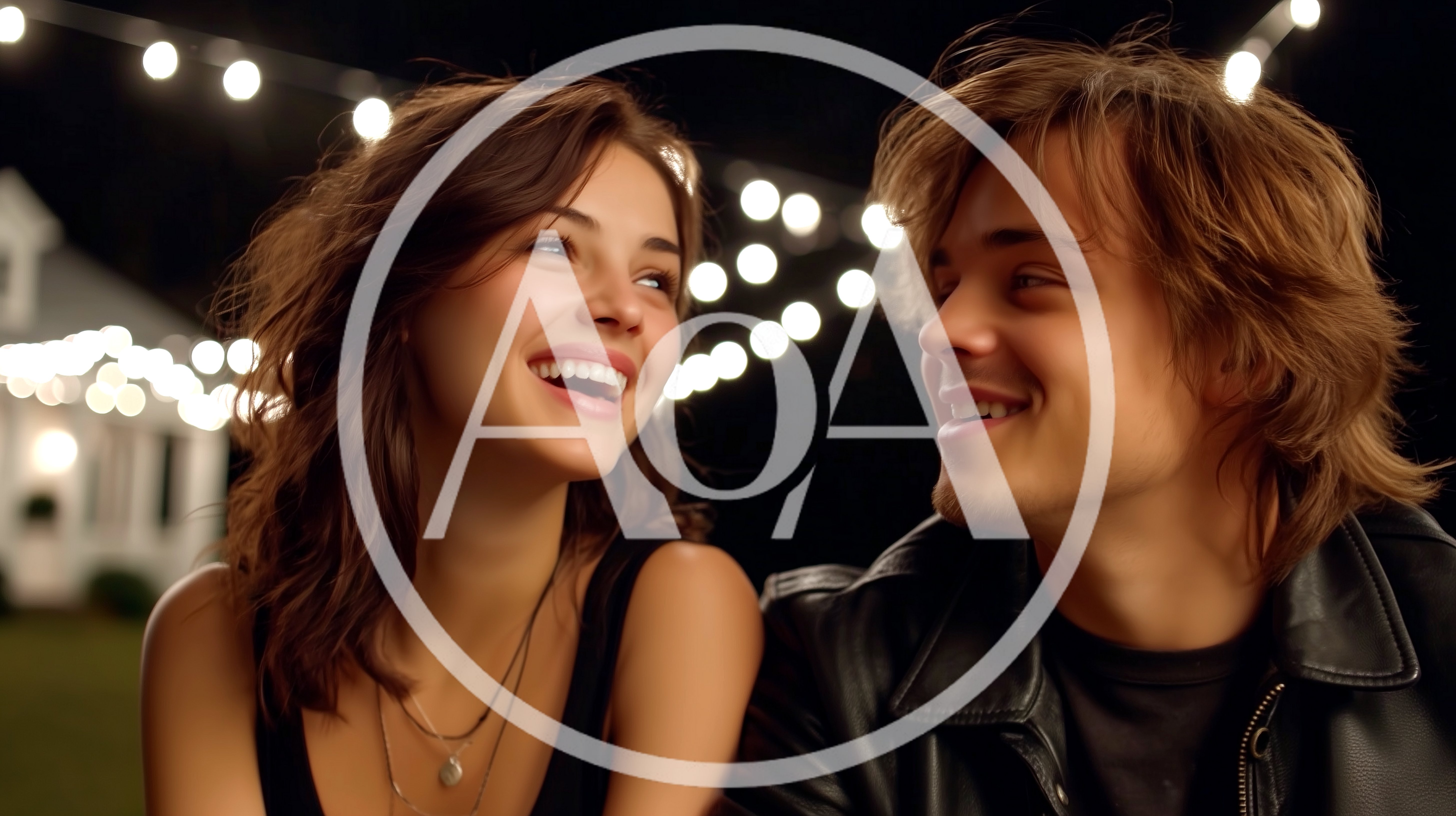 Young Couple Smiling and Talking Outdoors at Night