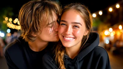Young Couple Sharing A Romantic Moment At Night