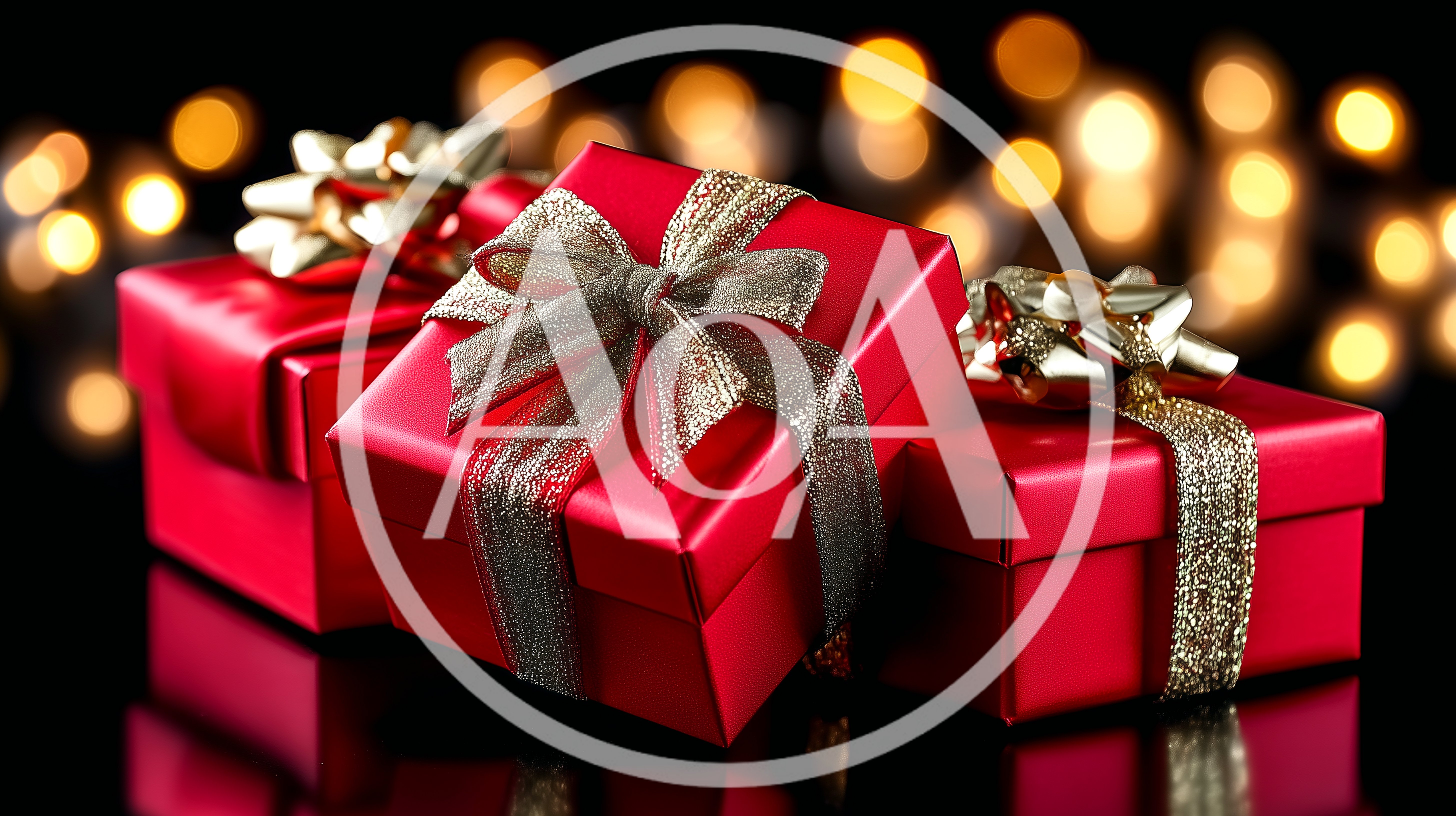 Three Red Christmas Gift Boxes With Gold Ribbons