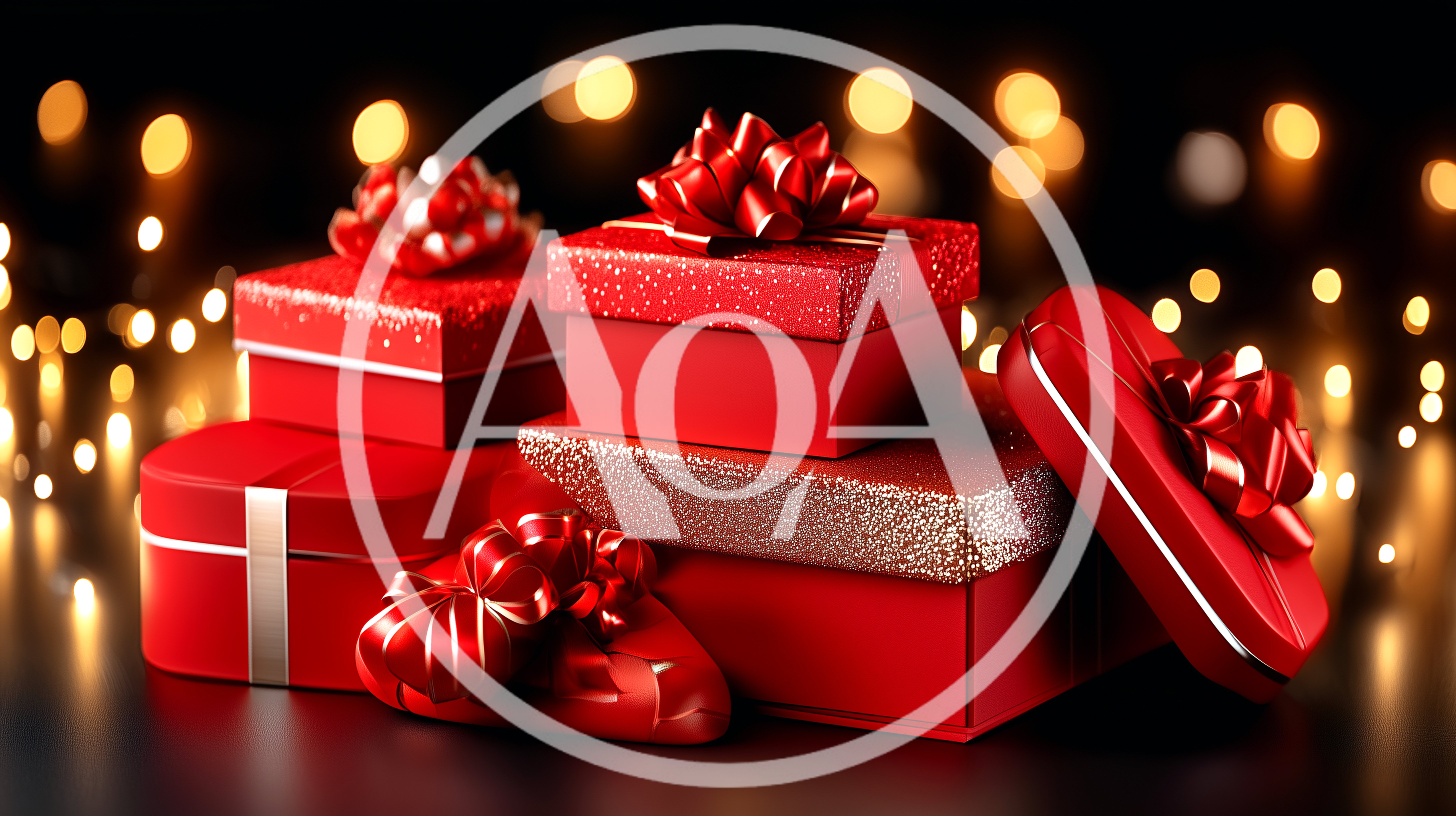 Red Gift Boxes With Bows And Bokeh Lights
