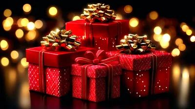 Red Christmas Gift Boxes With Golden Bows