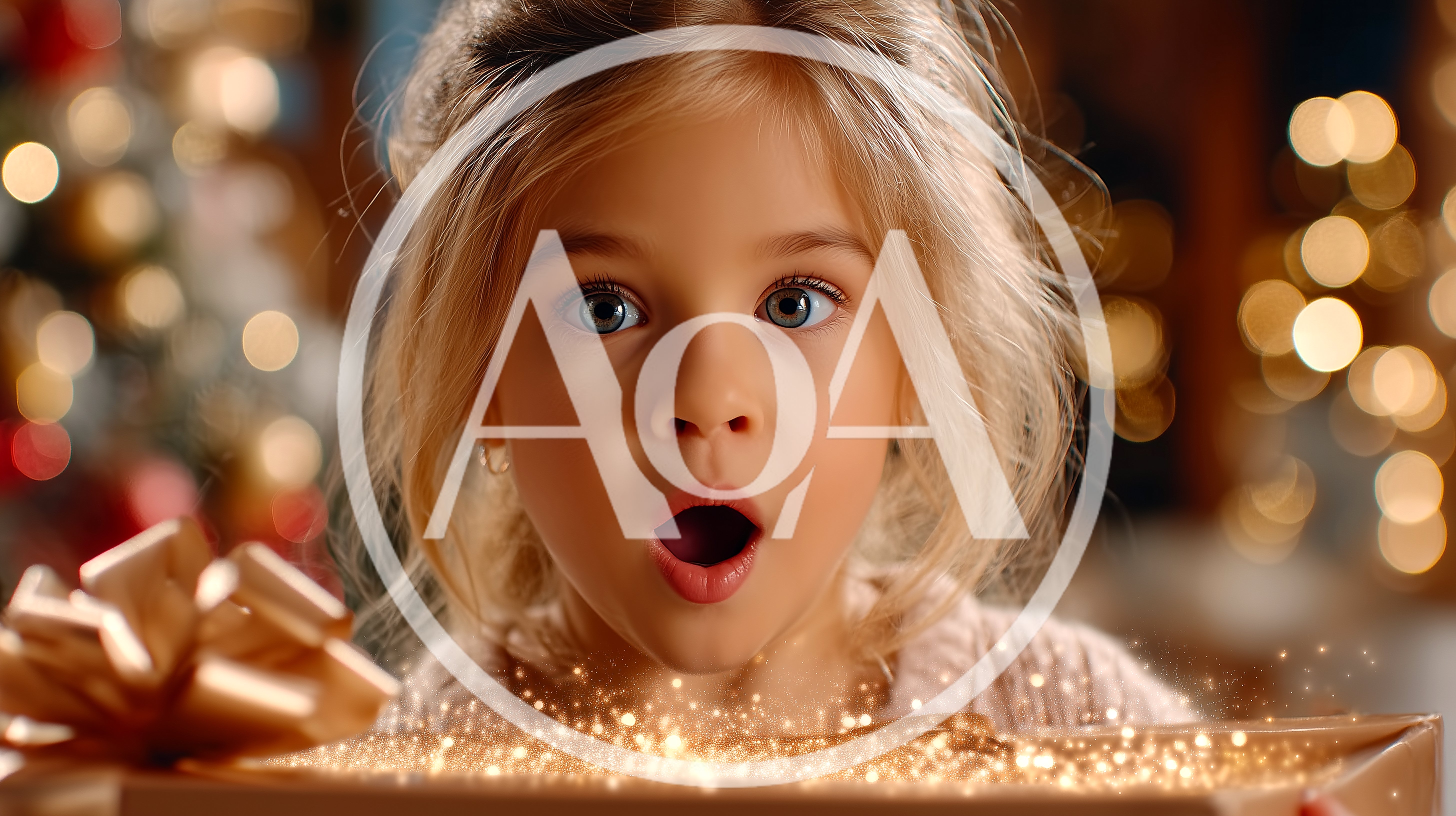 Surprised Little Girl Opening A Magical Christmas Gift
